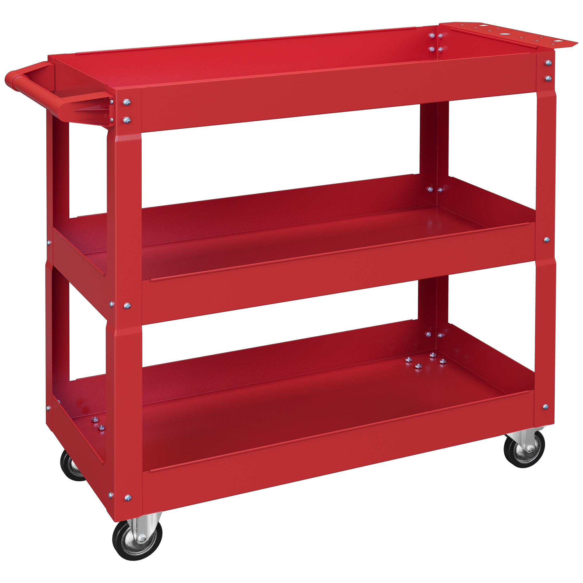 DURHAND Carro de Taller de Acero con 3 Estantes de Almacenamiento y Asa Lateral Carga 150 kg 83x35,3x76 cm Rojo