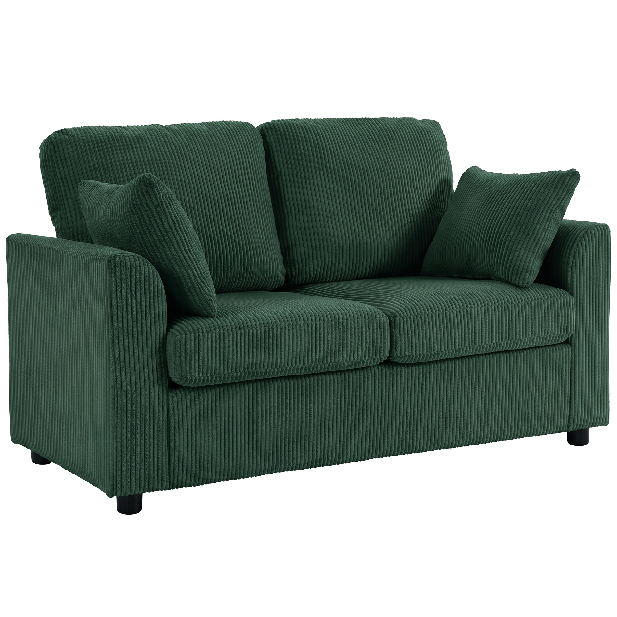 Homcom Dark Green 2 Seater Sofa, Corduroy Small Couch With Spring Cushion, Wide And Deep Seat,