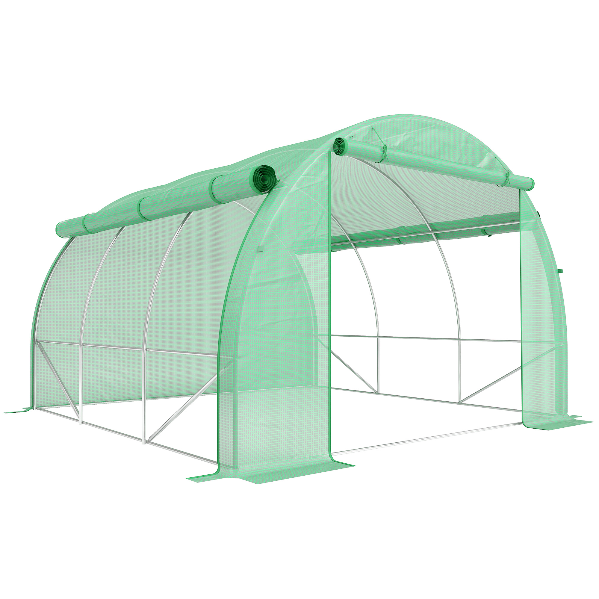 Outsunny Walk-in Polytunnel Greenhouse: With Roll-up Sidewalls, Zipped Door & 6 Ventilation Windows for Plant Growth, 3x3x2m, Green   Aosom UK