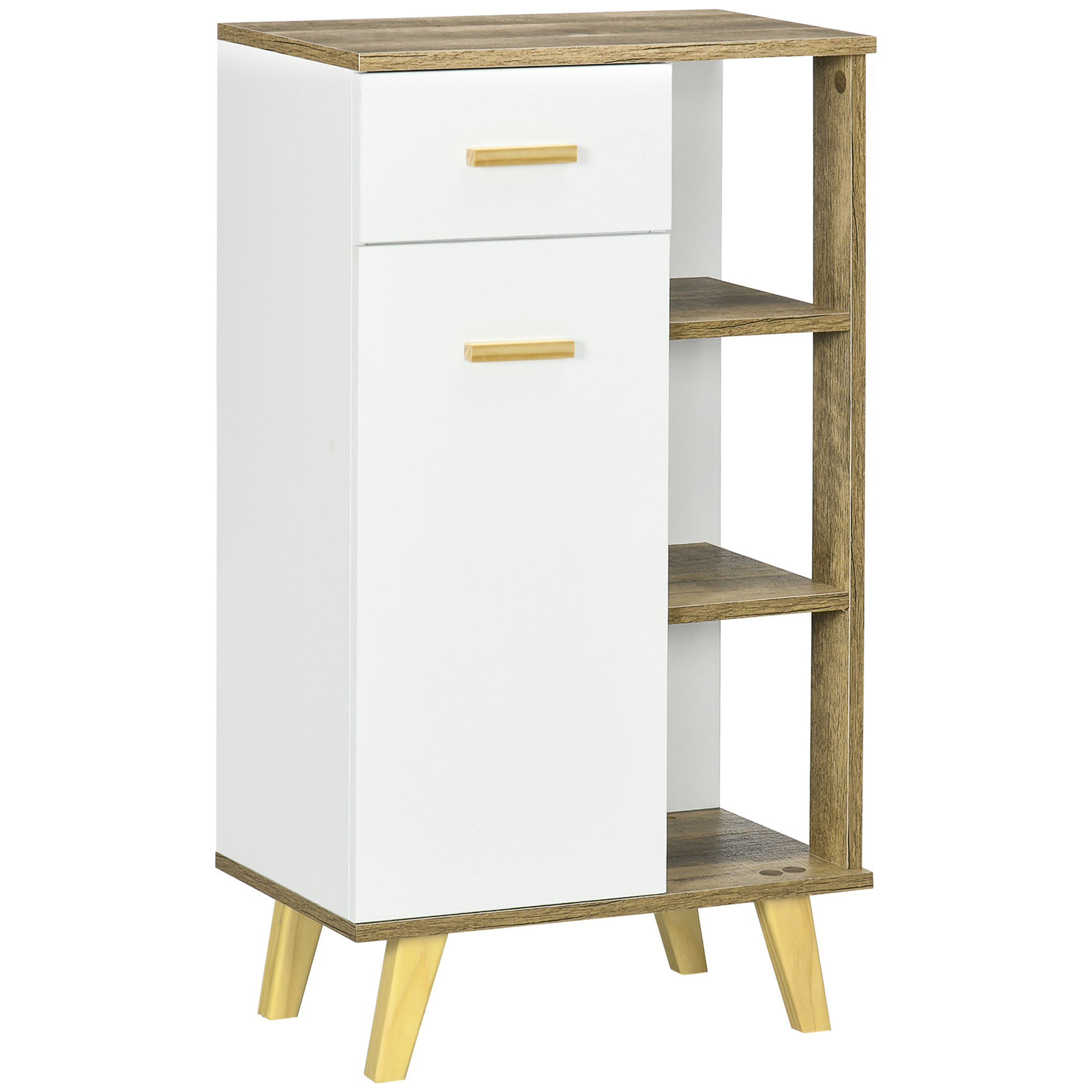 kleankin Meuble bas de salle de bain style scandinave 1 tiroir 1 placard et 3 étagères - 50 x 30 x 89 cm - blanc et naturel kleankin Meuble bas de salle de bain style scandinave 1 tiroir 1 placard et 3 étagères - 50 x 30 x 89 cm - blanc et naturel