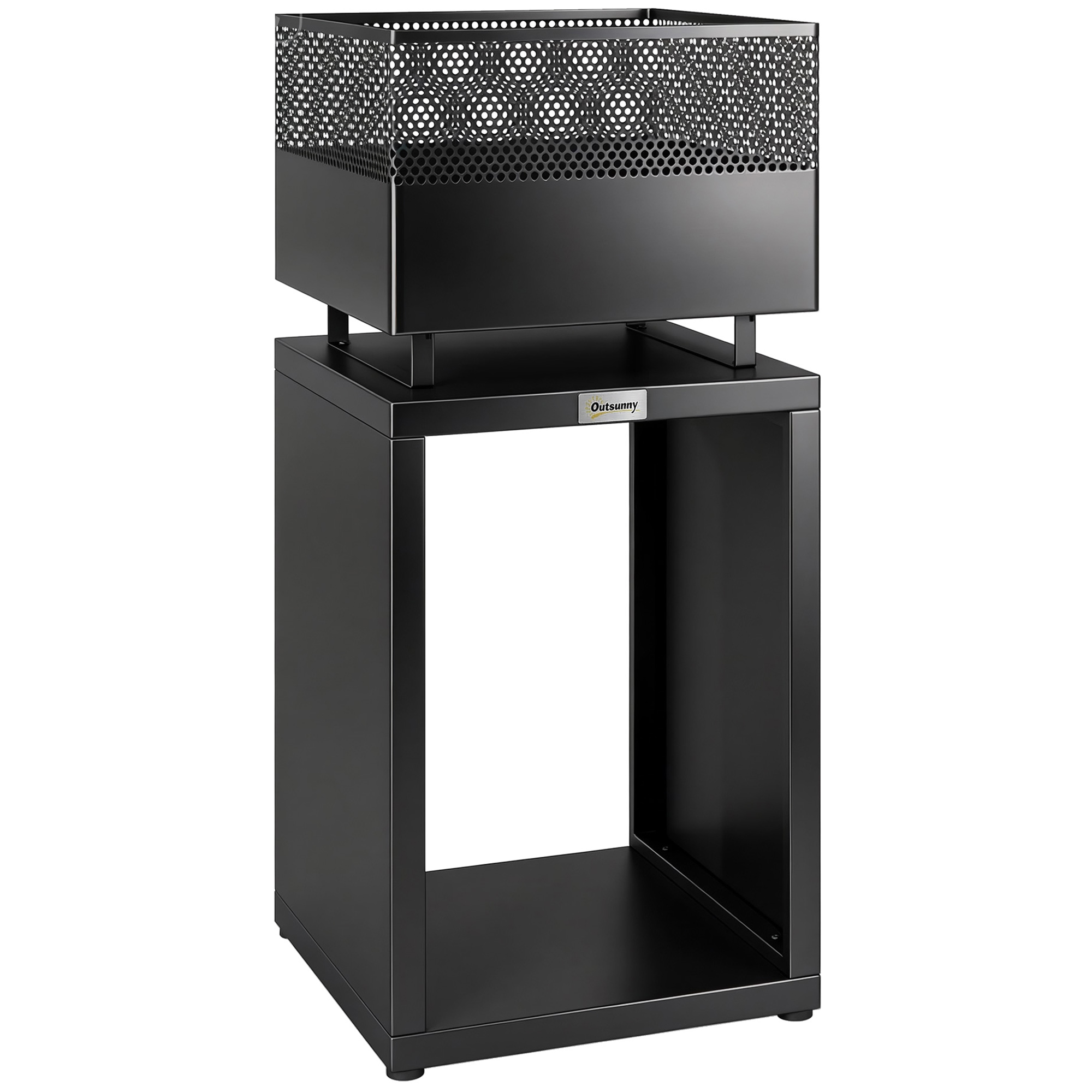 Outsunny Feuerschale 39 x 39 x 87 cm Feuerstelle mit Holzlager Kohlegitter verstellbaren Füßen, Feuerschalen Feuerkorb für Garten, Balkon Terrasse, Outdoor BBQ Camping Schwarz Aosom