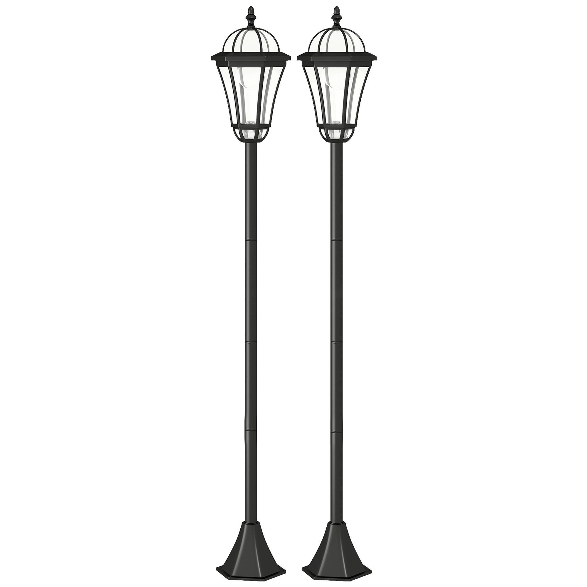 Outsunny 2-St Solar Straßenlaterne LED, IP44, ABS, Ø18,5 x H129 cm, Energiesparmodus, wasserfest, Gartenleuchte mit Edelstahl, Schwarz Aosom