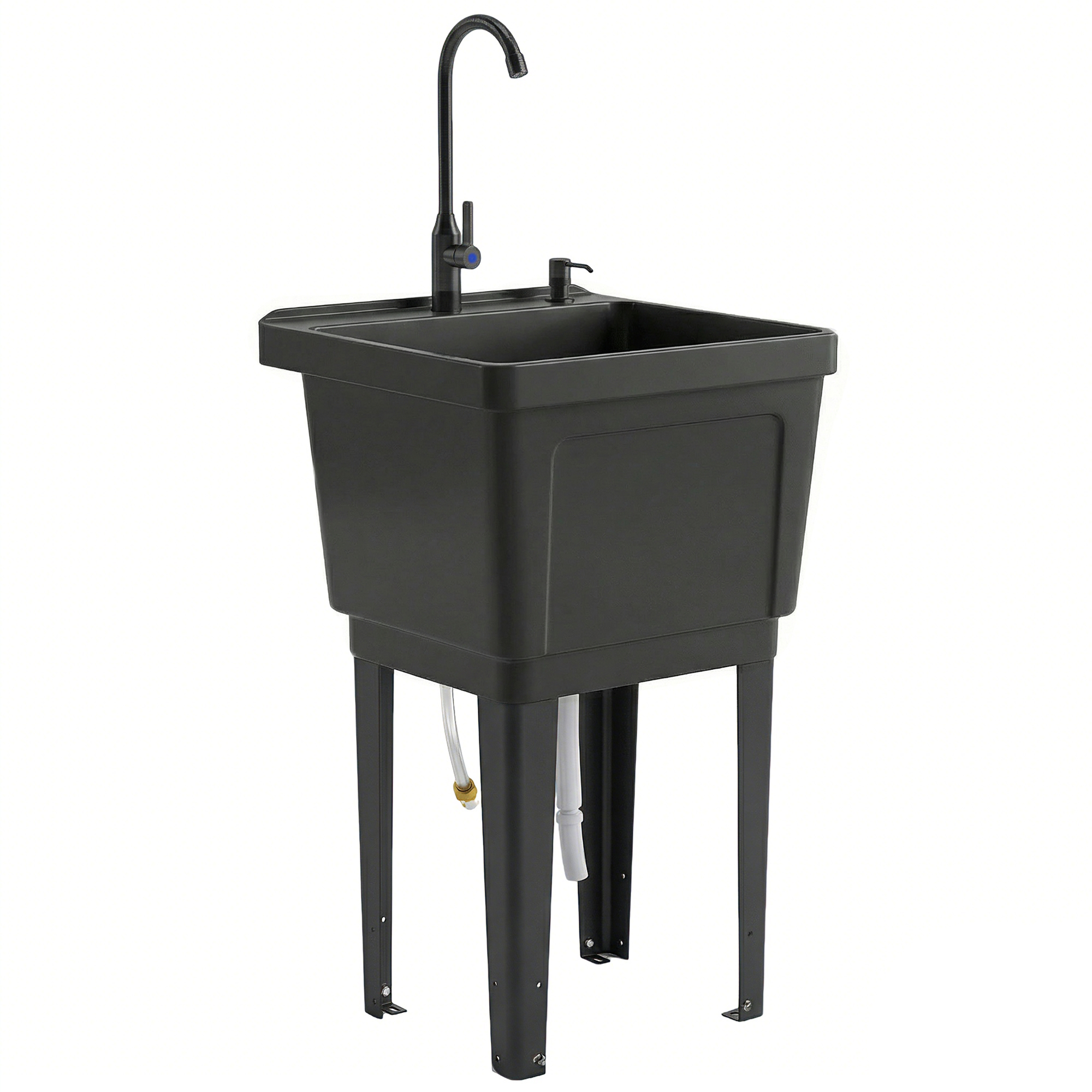 Outsunny Camping Waschbecken mit Seifenspender, Wasserhahn, Spülbecken, Einlass- und Ablaufschläuchen, Mobile Waschstation für Outdoor, Garten, Reisen, Camping, Schwarz Aosom