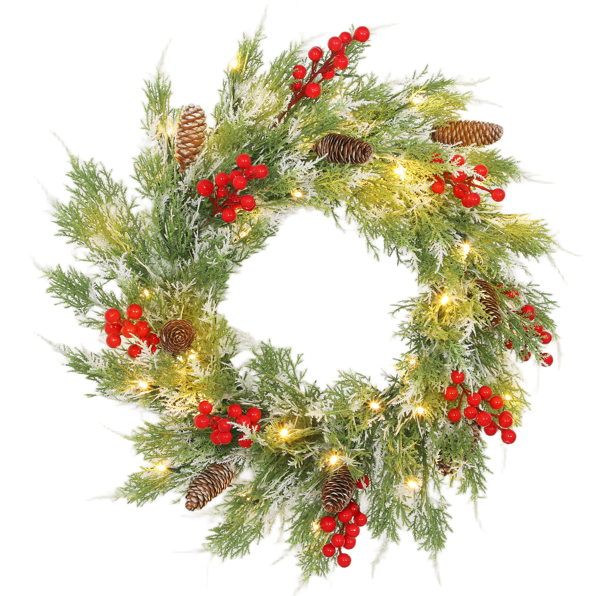 HOMCOM 60 cm Prelit Christmas Wreath, Door Wreath with Realistic Branches, 30 Warm White LEDs, Timer, Battery Operated HOMCOM 60 cm Prelit Christmas Wreath, Door Wreath with Realistic Branches, 30 Warm White LEDs, Timer, Battery Operated