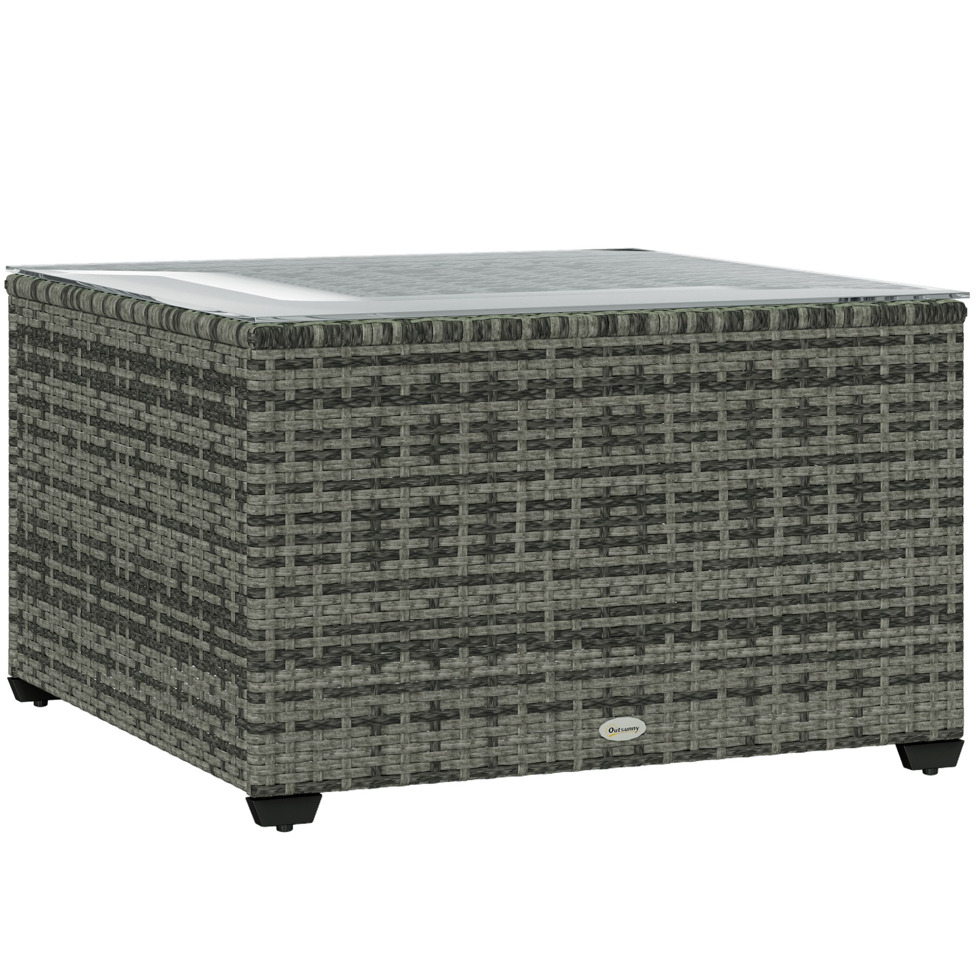 Outsunny 62 x 62cm Glass-Top Rattan Side Table – Light Grey
