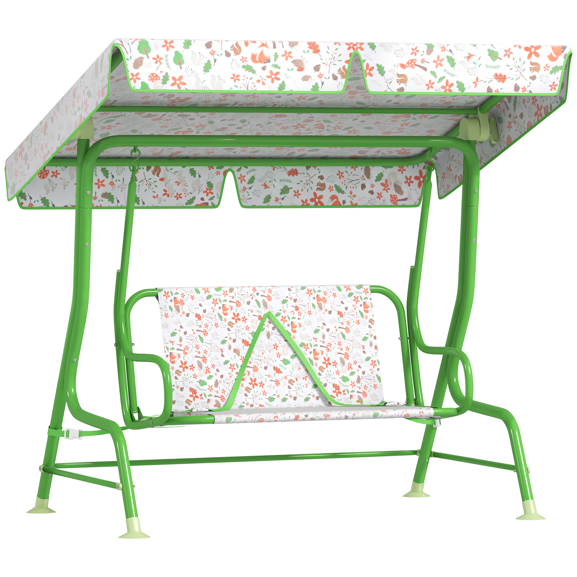 AIYAPLAY Columpio de Jardín Exterior para Niños de +3 Años con Toldo Ajustable Arnés de Seguridad 112x75x120 cm Verde