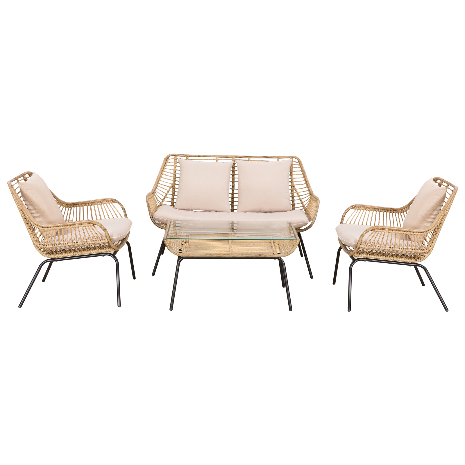 Outsunny Set de Grădină din 4 Piese cu Canapea, Fotolii cu Perne și Măsuță de Cafea, 118x69x73 cm, Bej | Aosom Romania