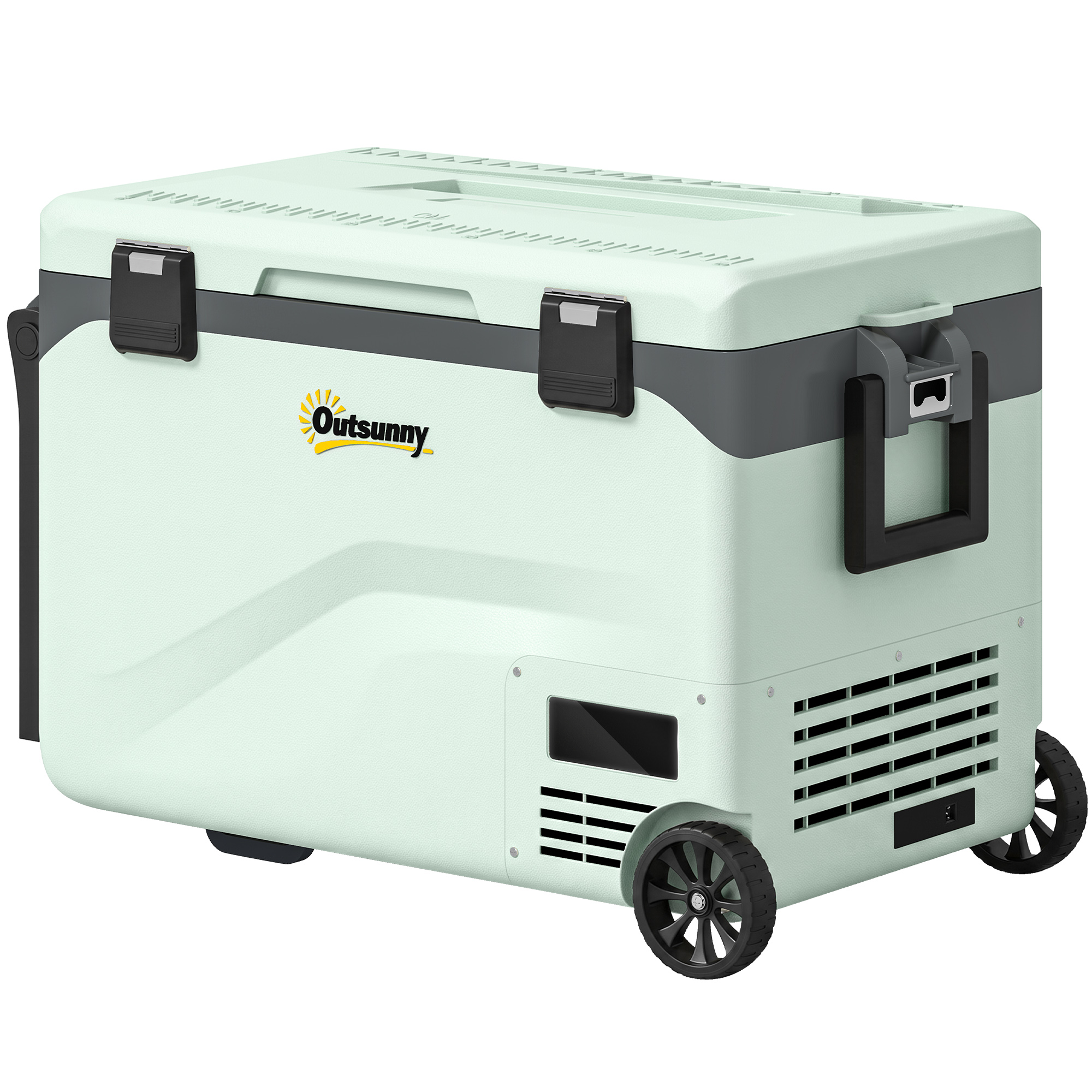 Outsunny Nevera Portátil Eléctrica 42,5L para Coche Control por App con Compresor Ruedas Asa Barra -20℃ a 20℃ y Verde | Aosom España