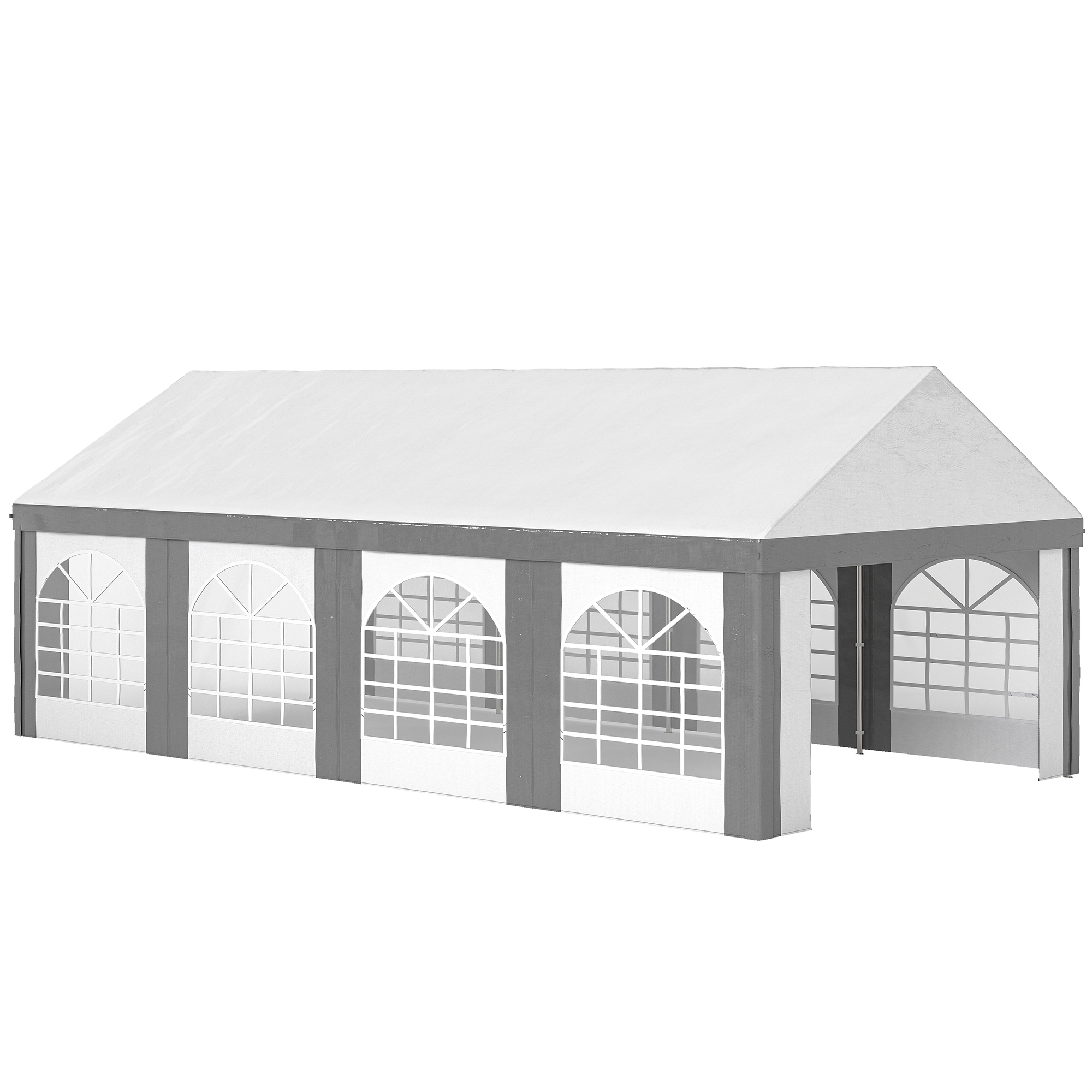 Outsunny Carpa para Eventos 4x8 m Carpa de Jardín con Paredes Extraíbles Puertas y Ventanas Anti-UV para Boda Camping Gris | Aosom España