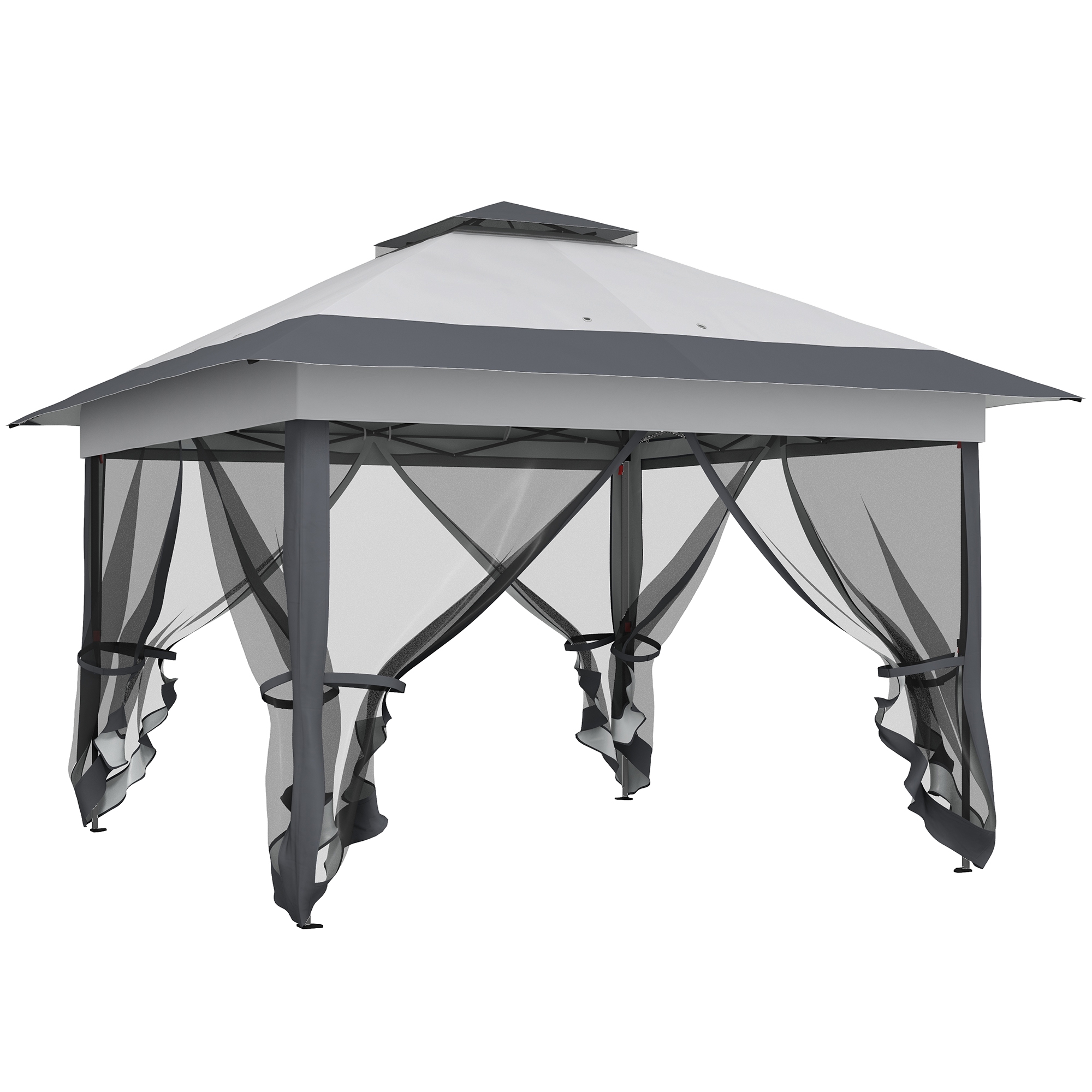 Outsunny Tonnelle barnum de jardin pop-up pliant acier polyester moustiquaires + sac de transport à roulettes gris