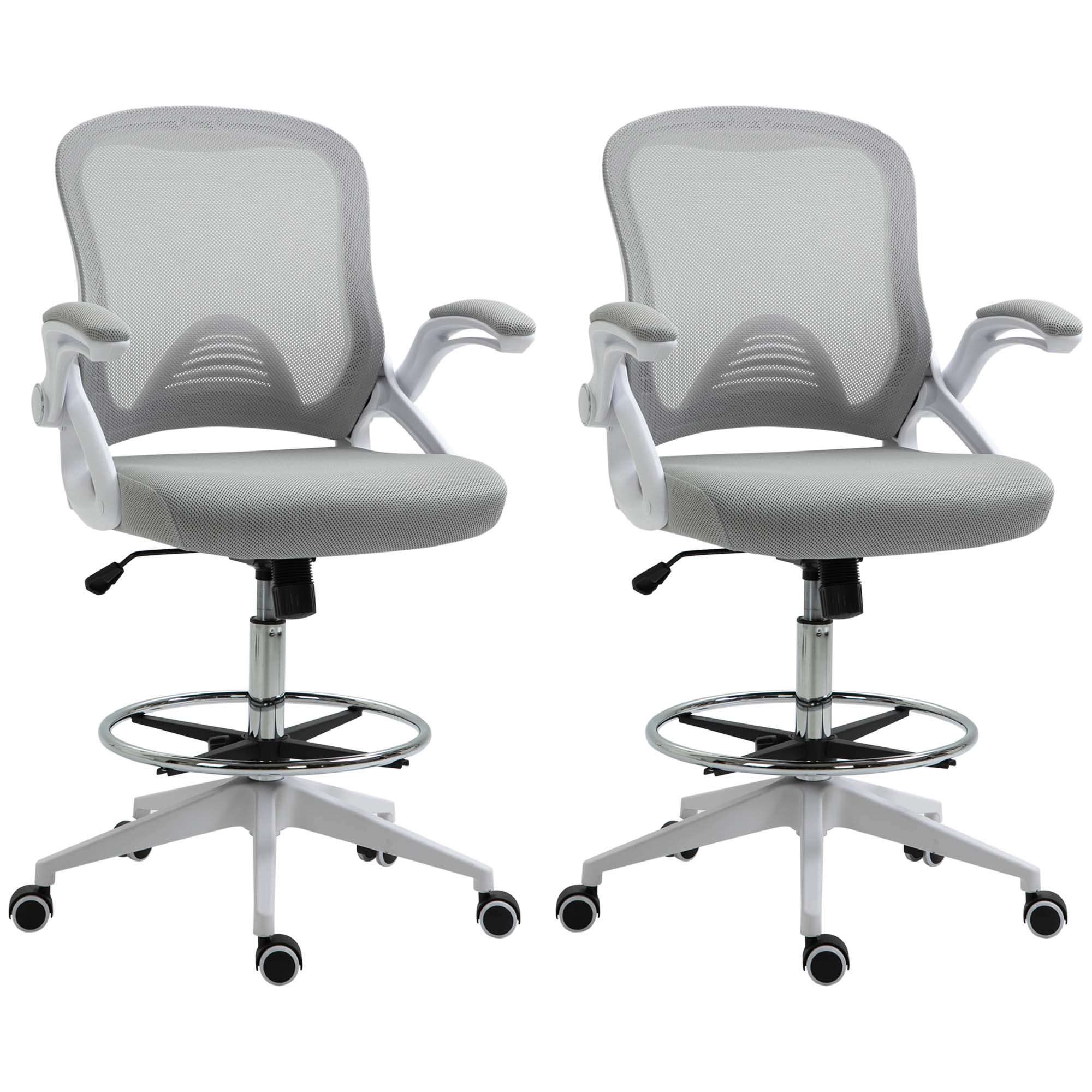 Lot de 2 fauteuils de bureau chaise de bureau assise haute réglable pivotant 360° maille
