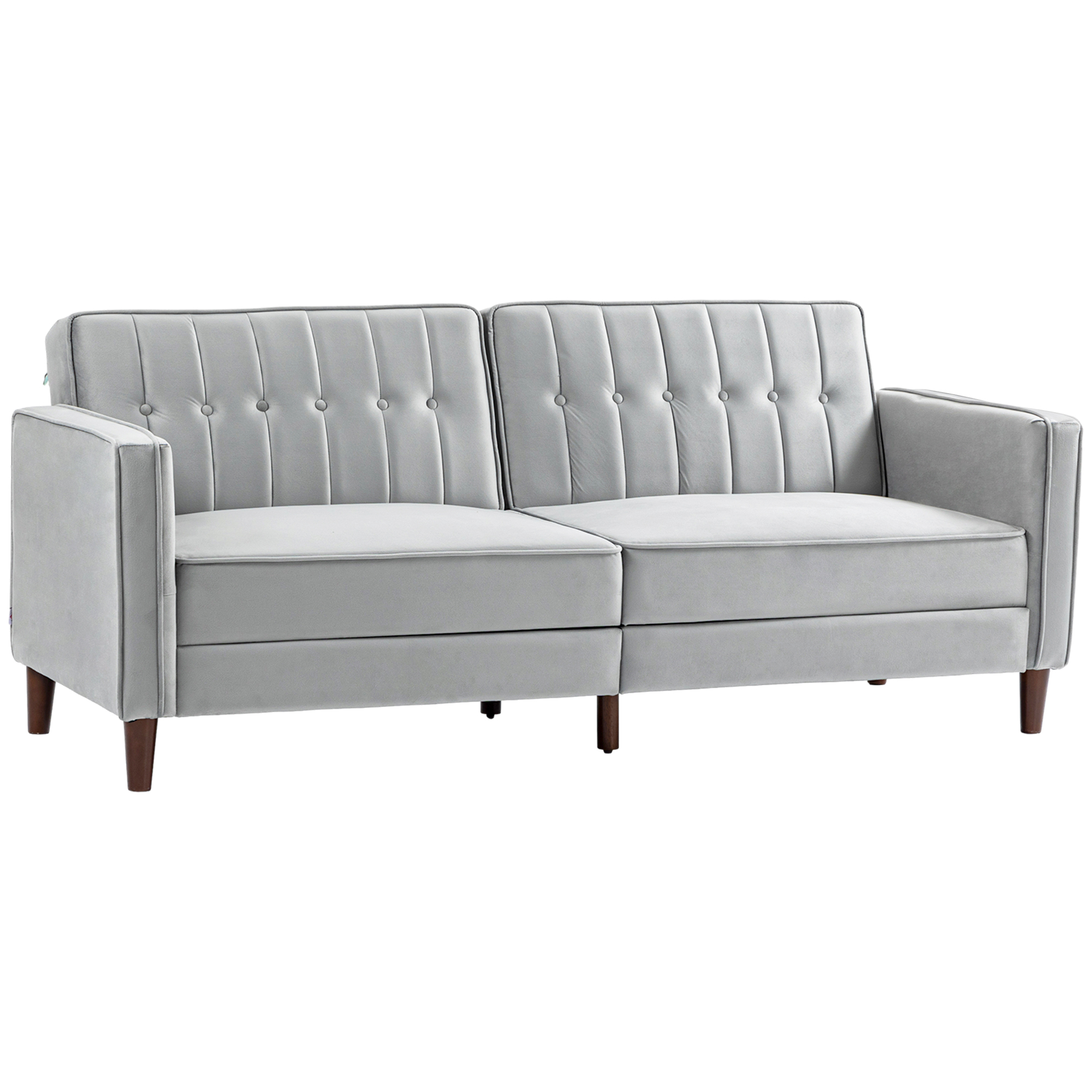 HOMCOM Sofá Cama Convertible 3 Plazas de Terciopelo con Respaldo Reclinable Patas de Madera para Salón Moderno 189x80,5x78,5cm Gris | Aosom España