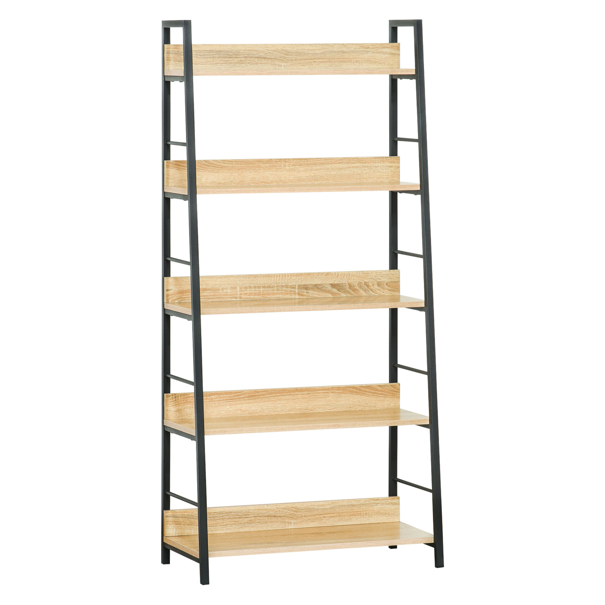 HOMCOM Estantería Librería de 5 Niveles Estantería de Salón Estantería para Libros con Marco de Metal 70x35x149,5 cm Natural | Aosom España
