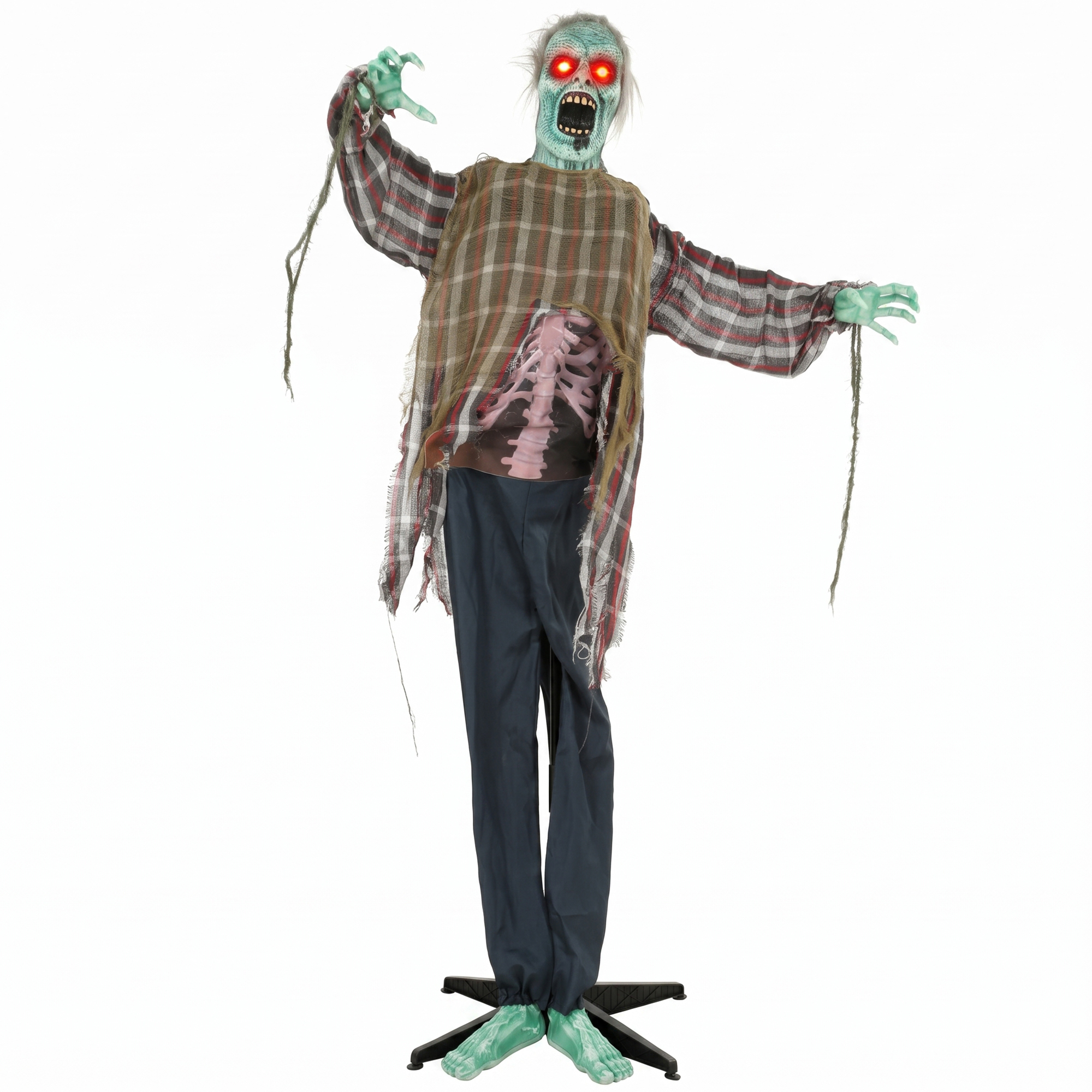 HOMCOM 170 cm Animierter Halloween-Zombie in Lebensgröße mit Sound- und Berührungsaktivierung, Leuchtenden Augen, Halloween-Deko für Innen & Außen, für Geisterhaus & Party Aosom