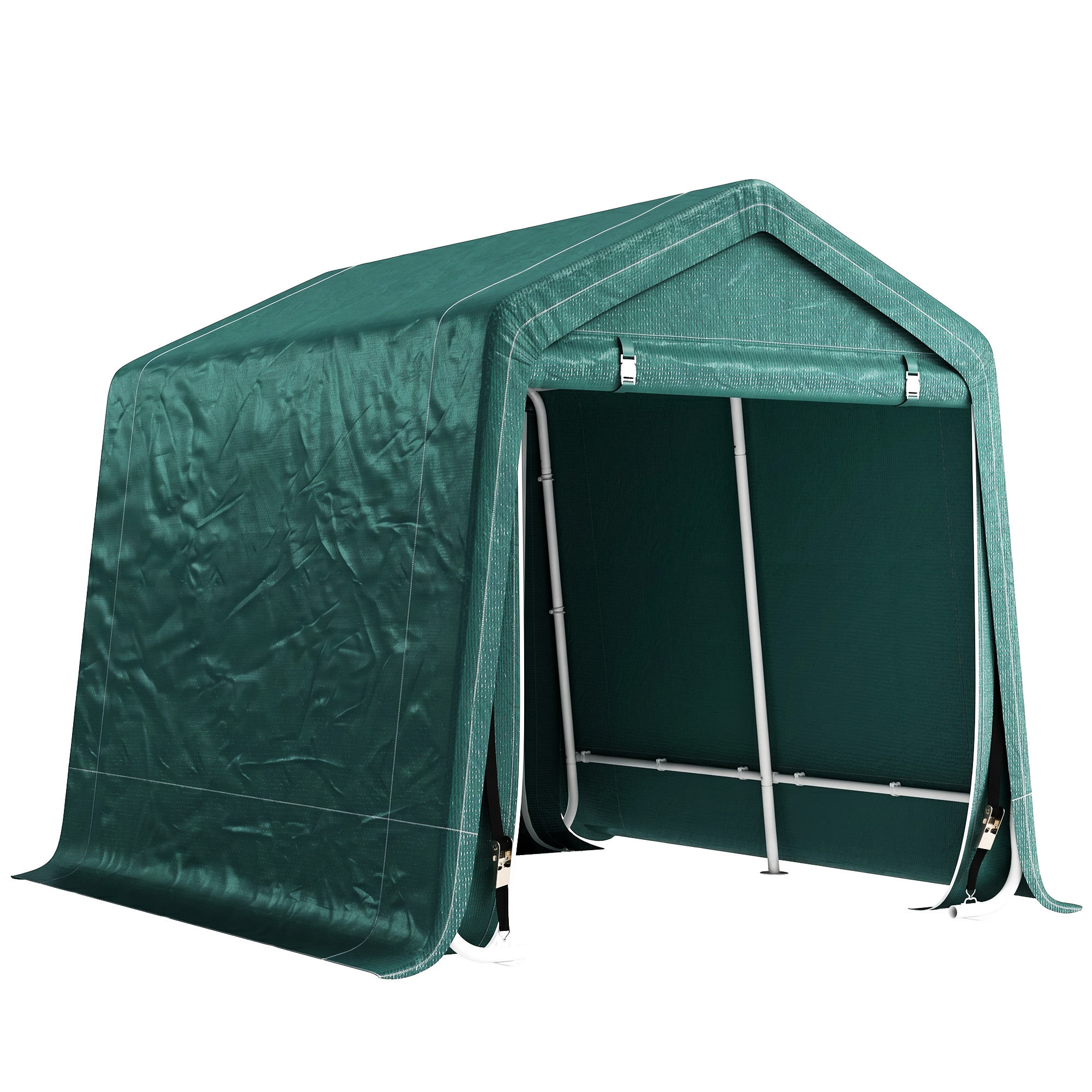 Outsunny 8 x 6.5 ft Outdoor Garden Storage Shed, Waterproof Bike Tent with Double Roll-up Zipper Door for Garden Tools, Green
