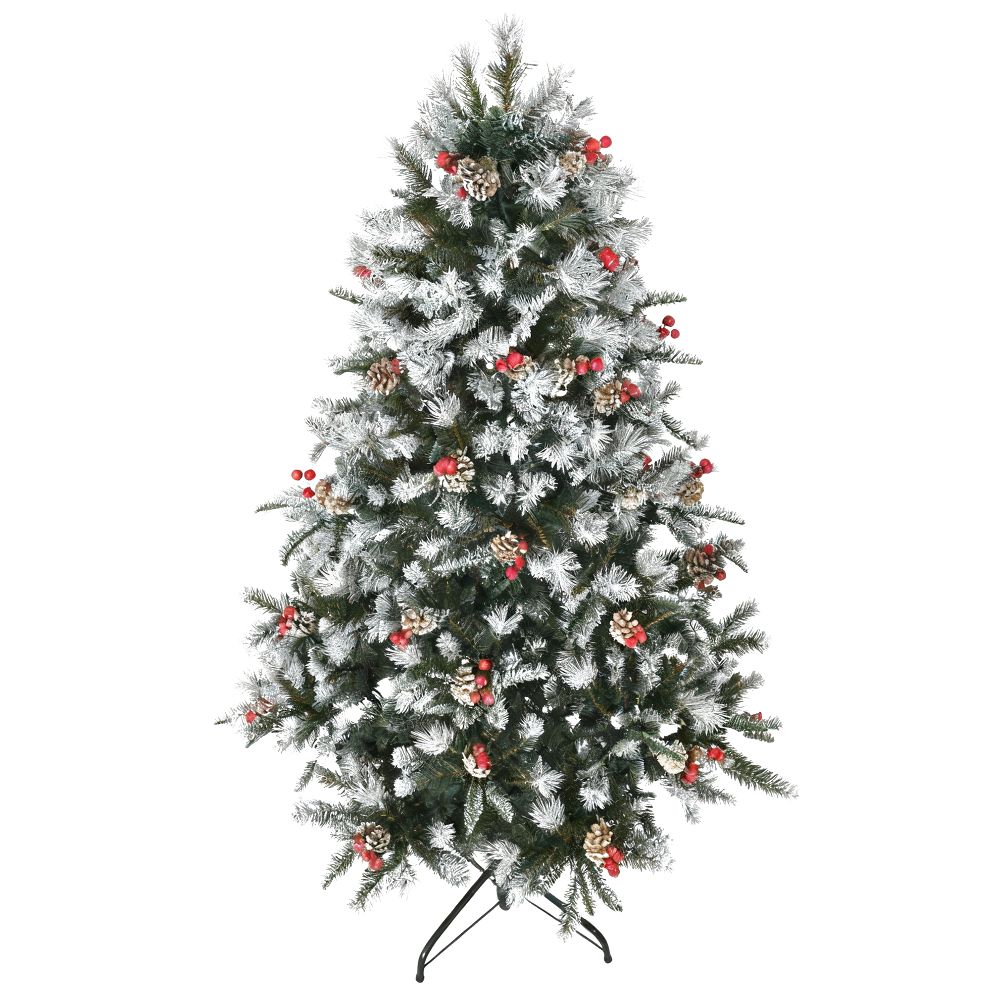 HOMCOM Albero di Natale Innevato 180cm con Bacche Rosse e Pigne Bianche, Base Rimovibile Pieghevole, 678 Rami, Verde Aosom