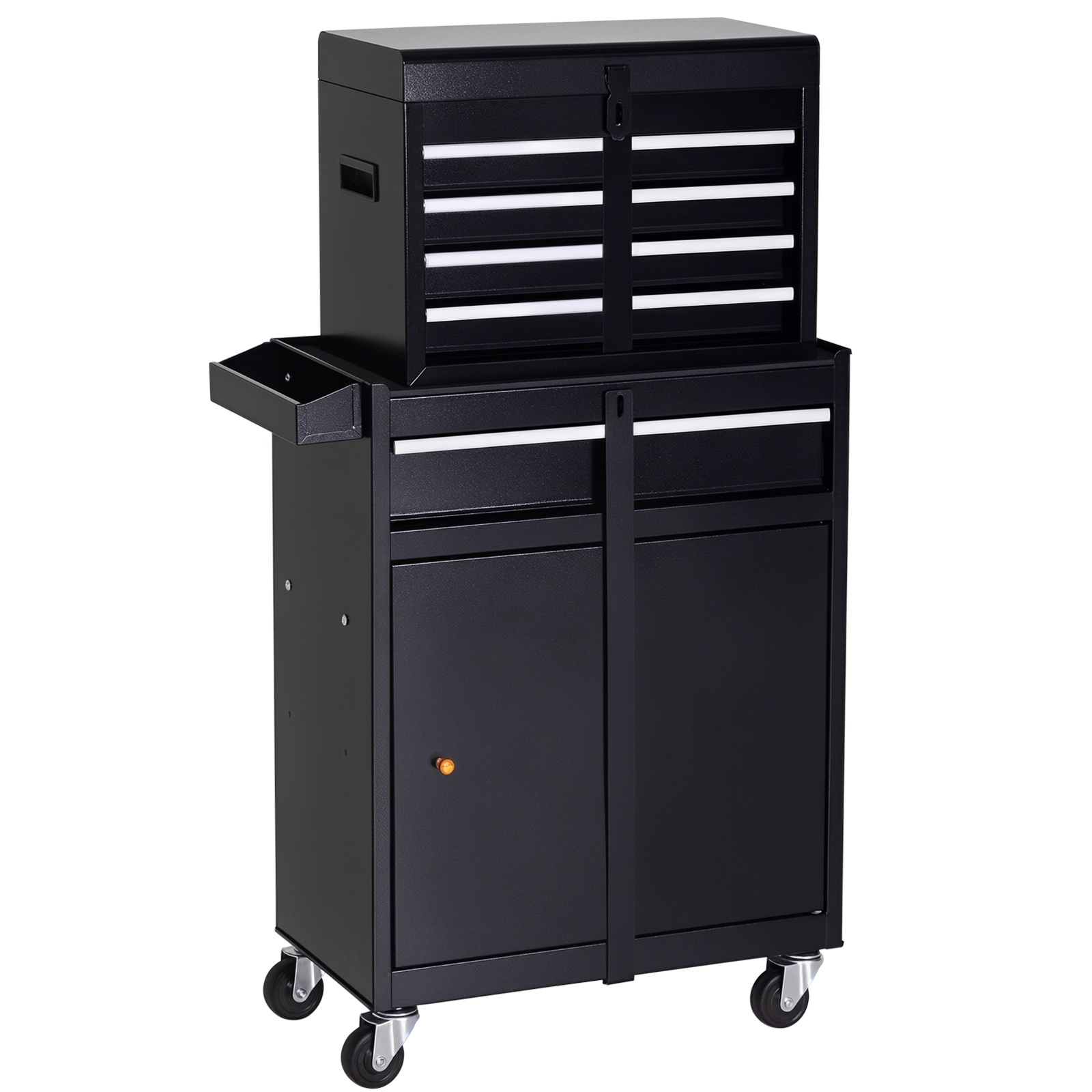 DURHAND Metal Tool Chest, 2 in 1 Cabinet with 5 Drawers, Pegboard & Wheels, Workshop Storage, Black   Aosom UK
