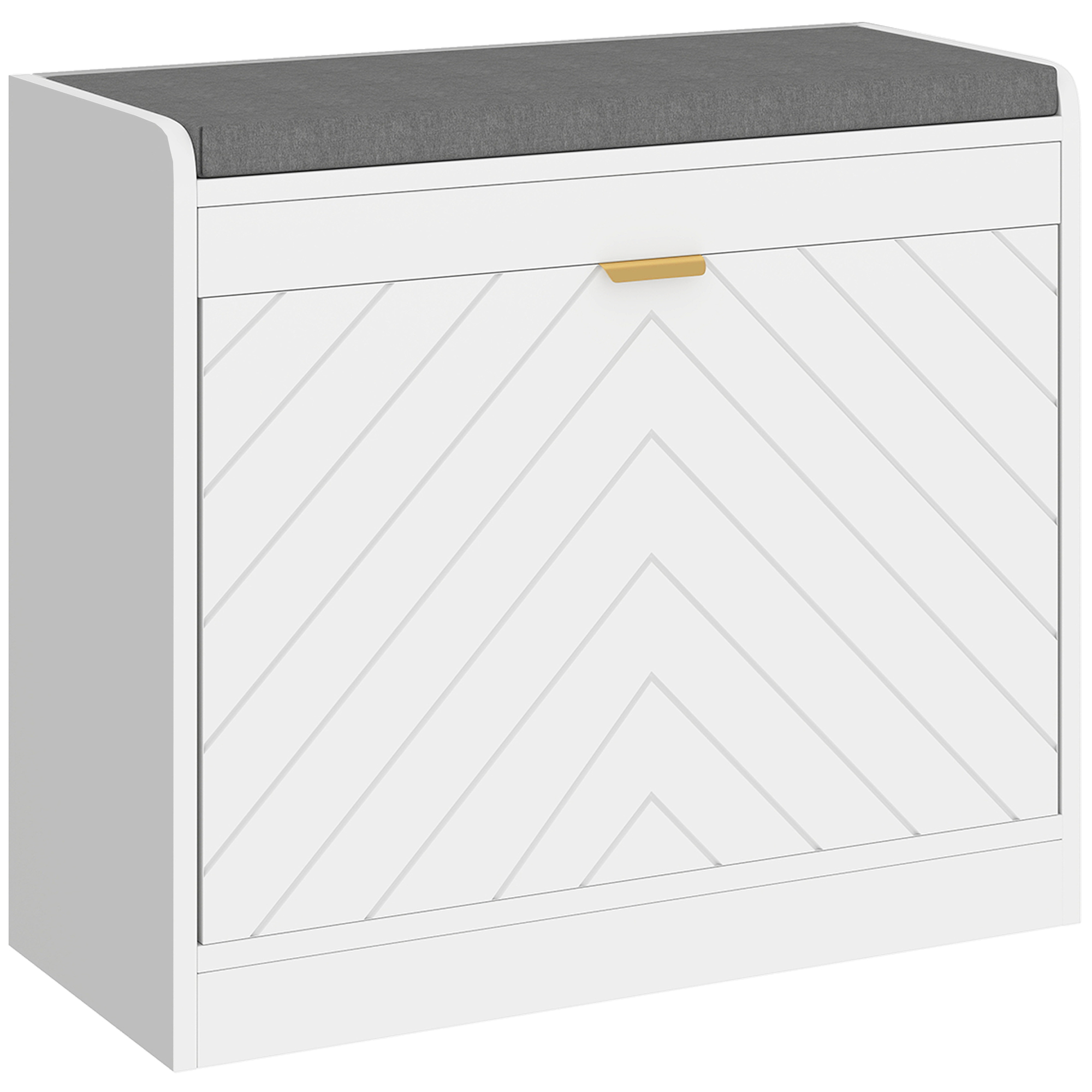 HOMCOM Shoe Storage with Seat, Upholstered Entryway Bench, Shoe Bench with 1 Flip Drawer and 4 Vents for 5 Pairs of Shoes