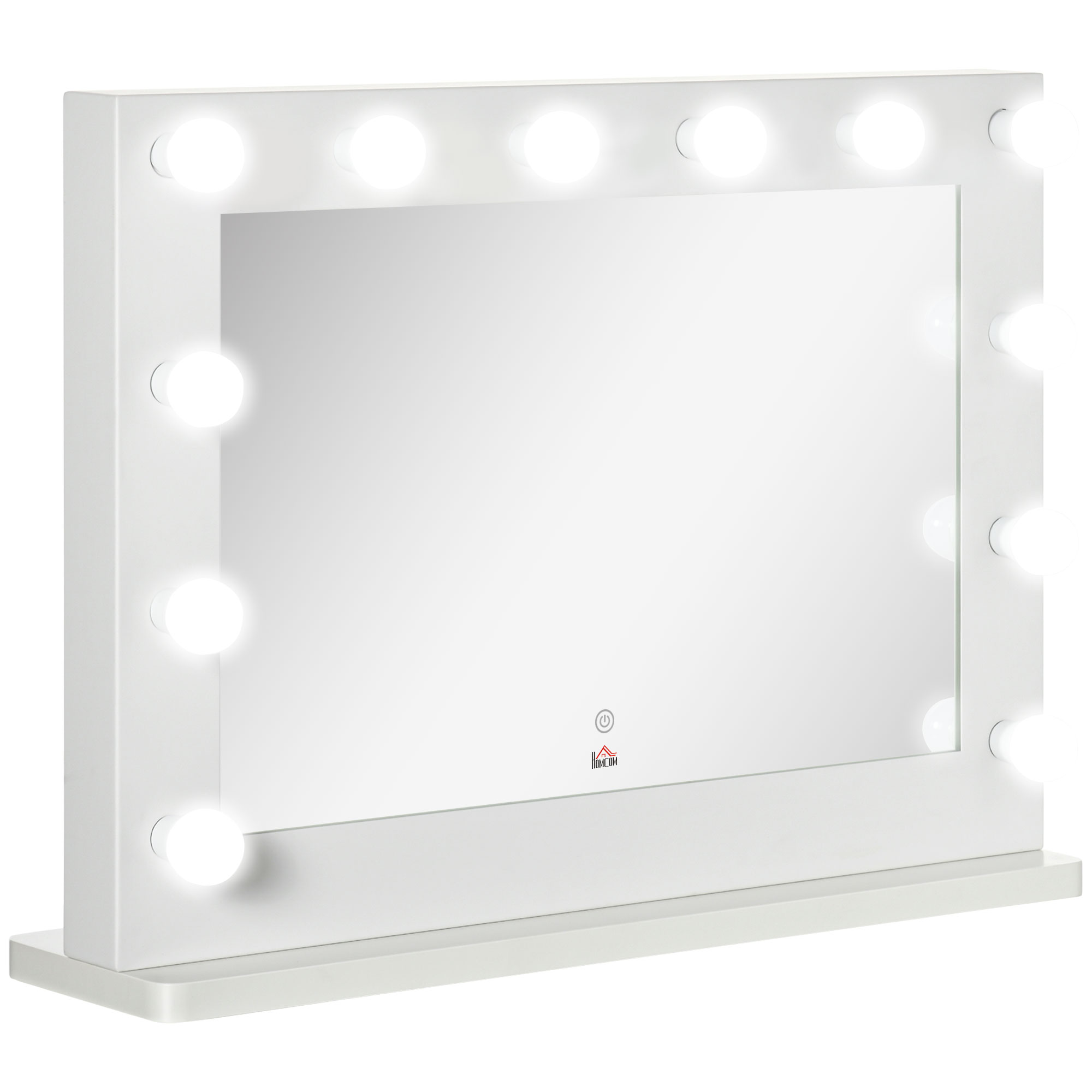 HOMCOM Hollywood Spiegel mit Beleuchtung, Schminkspiegel mit Touchschalter, Kosmetikspiegel mit 12 Dimmbare LED Lampen, 80 x 60 cm Make Up Spiegel mit Memoryfunktion, Weiß Aosom