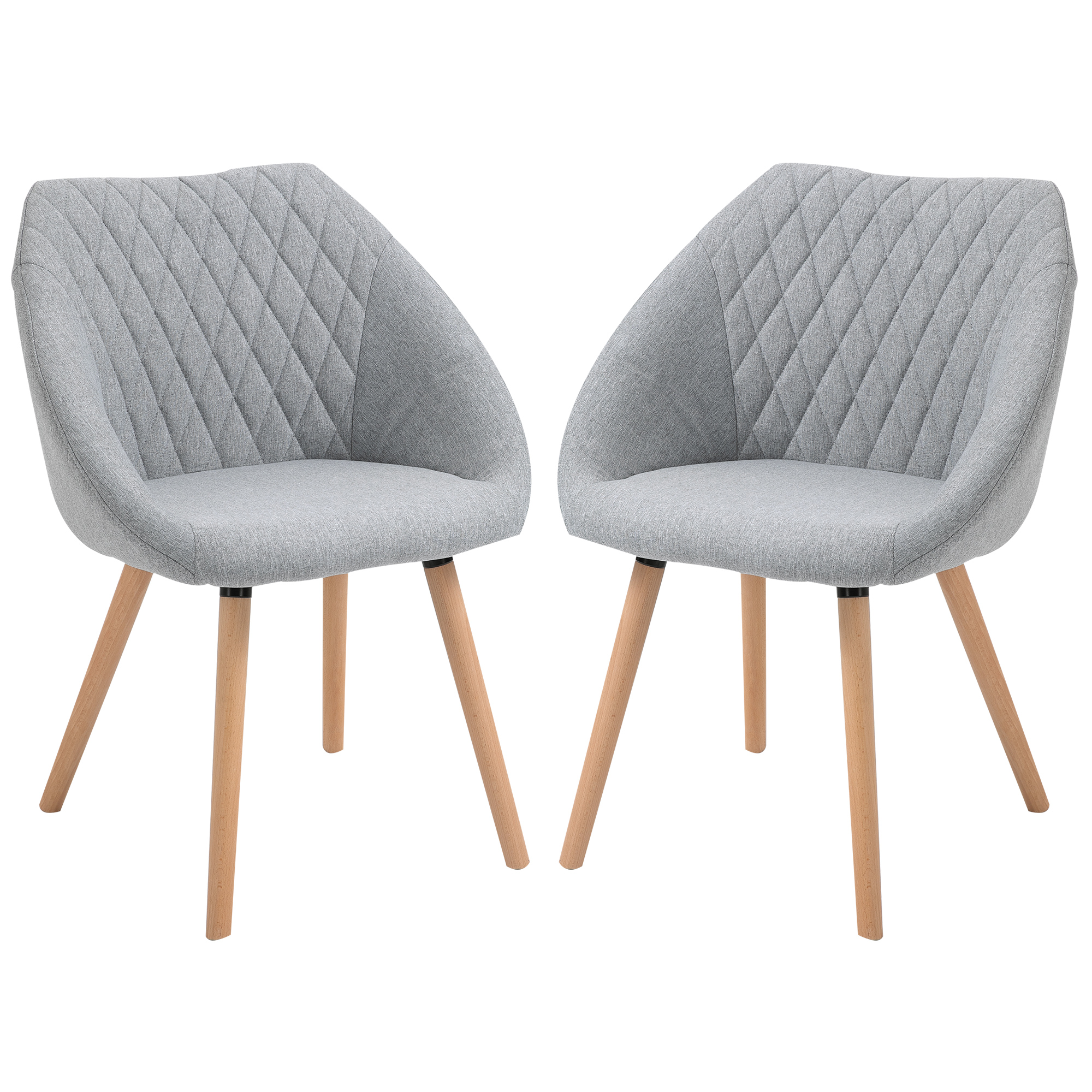 Lot de 2 chaises salle à manger chaise scandinave pieds effilés bois hêtre - assise dossier accoudoirs ergonomiques lin gris