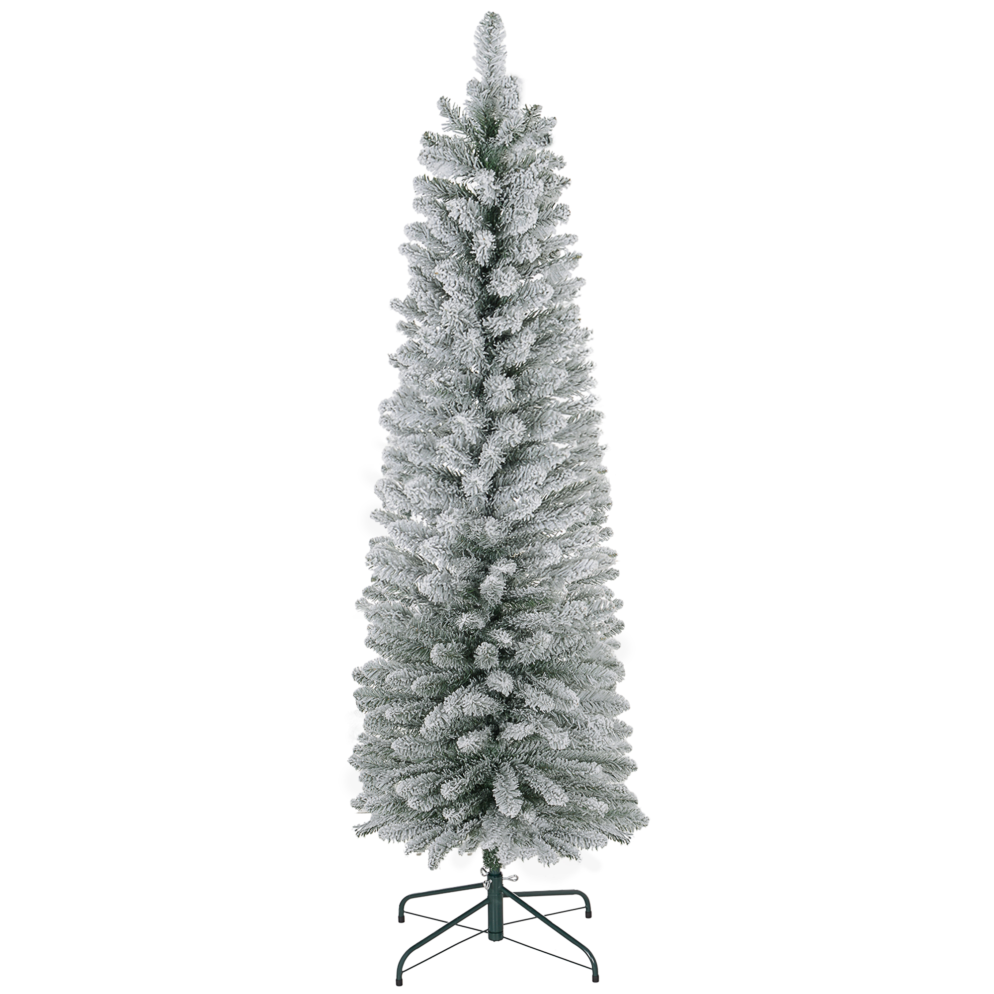 Homcom Green 5Ft Artificial Pencil Christmas Tree With 263 Snow Flocked Tips, Metal Base, Realistic Xmas Tree | Aosom Uk