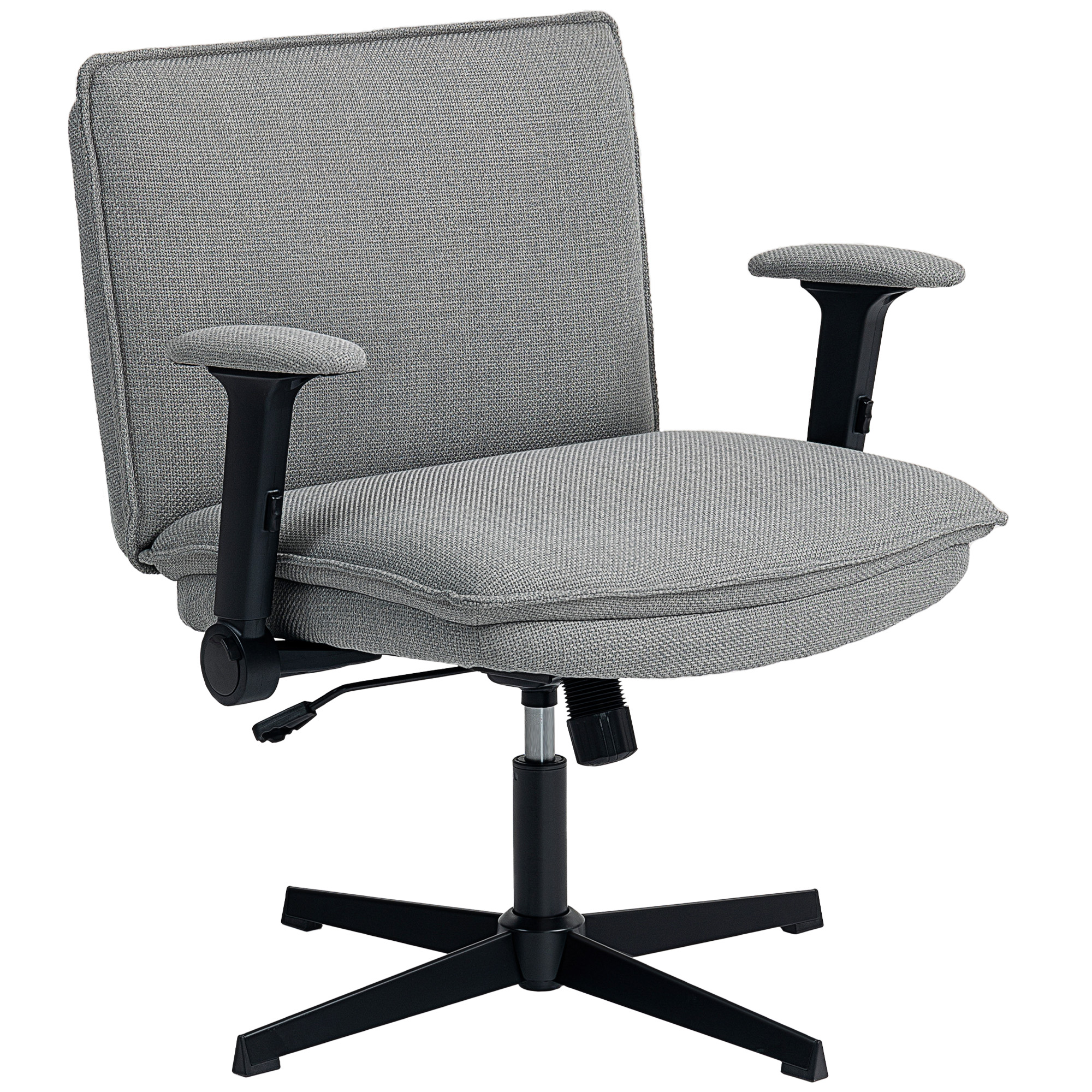HOMCOM Silla de Oficina Piernas Cruzadas con Reposabrazos Abatible Asiento Ancho sin Ruedas Altura Ajustable Giratoria Gris | Aosom España