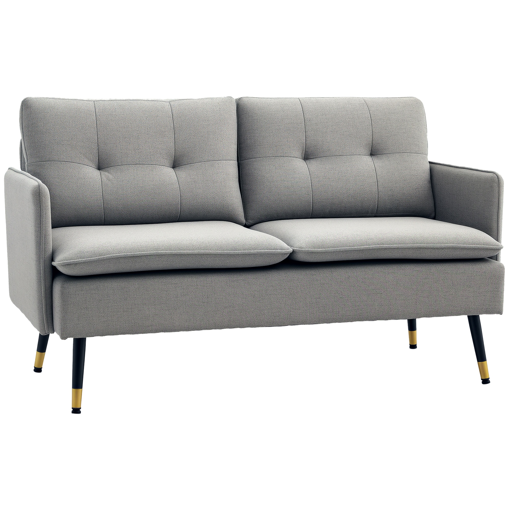 Outsunny Canapé 2 Places Gris Scandinave Effet Lin avec Passepoil Confort Supérieur