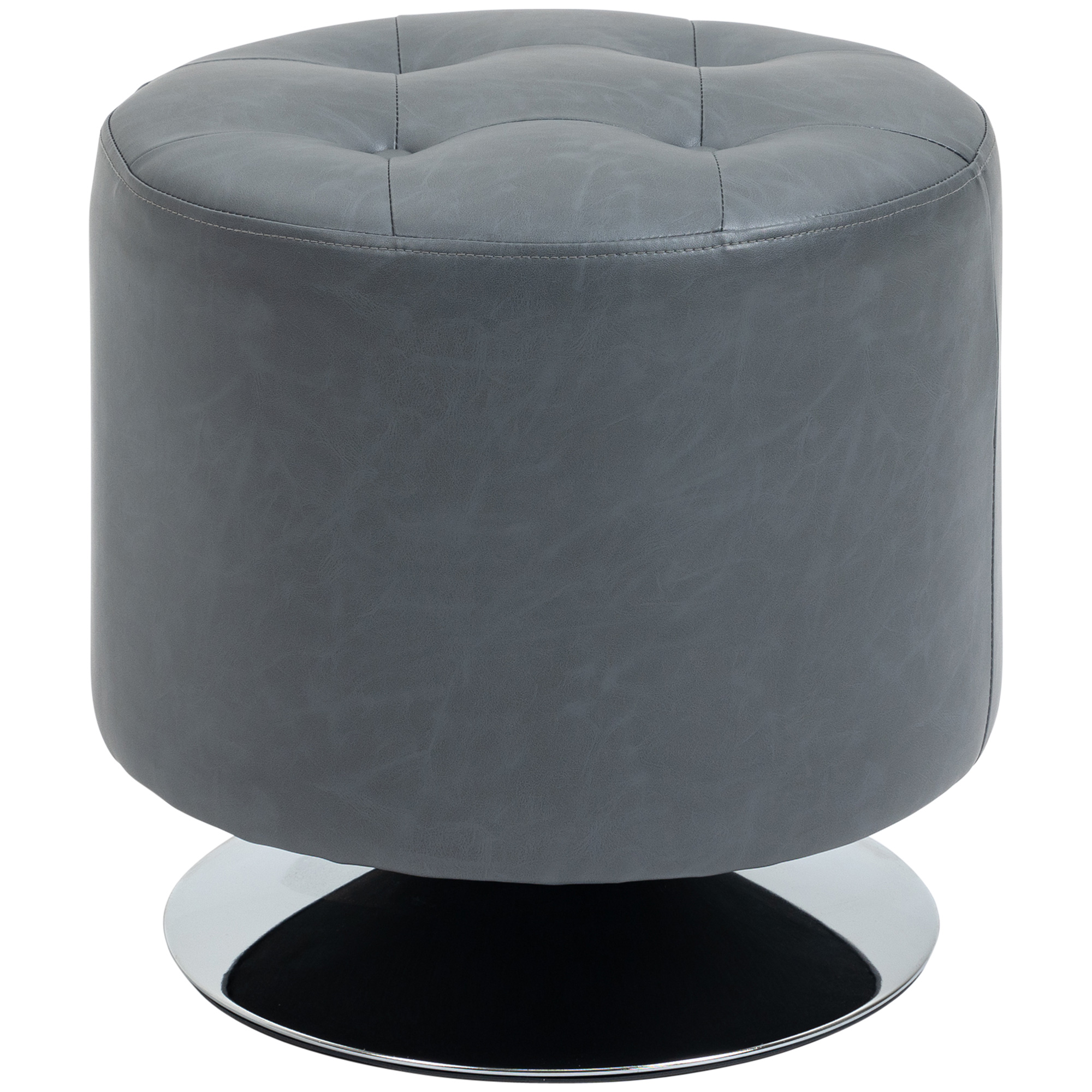 HOMCOM 360? Swivel Foot Stool Round PU Ottoman with Thick Sponge Padding and Solid Steel Base, Grey