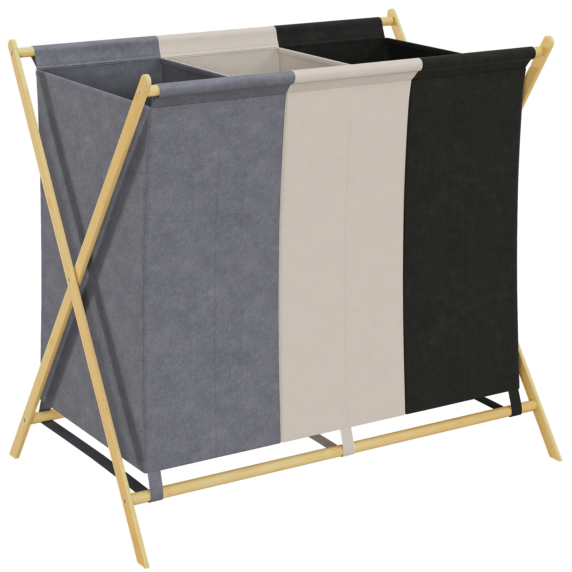 HOMCOM Wäschekorb mit 3 Fächern 129L Klappbar Wäschesammler mit Wäschesack, Laundry Baskets Wäschebox Wäschesortierer für Waschküche Schlafzimmer Badezimmer Mehrfarbig Aosom