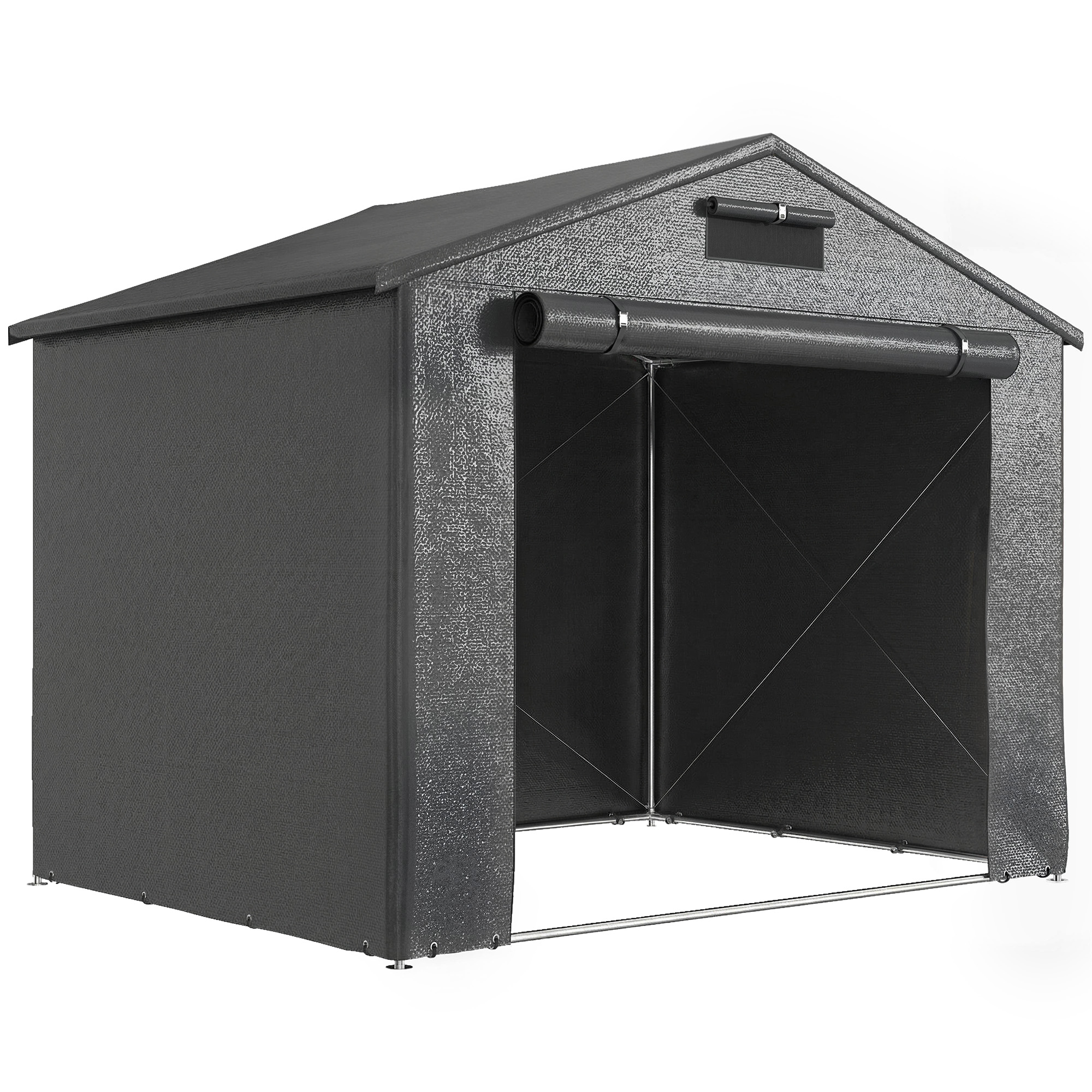 Outsunny 8 x 6 ft Outdoor Garden Storage Shed, Waterproof Bike Tent with Roll-Up Zipper Door