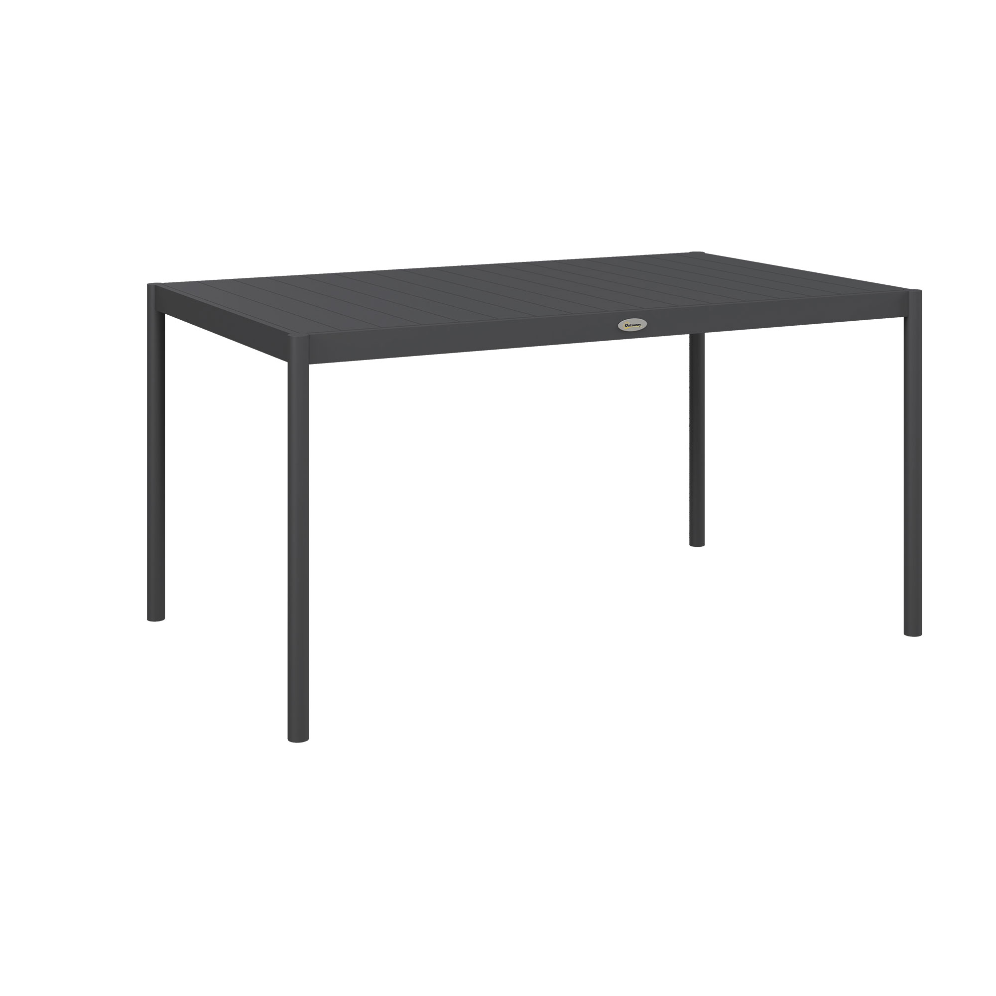 Outsunny Table de jardin rectangulaire pour 6 personnes en aluminium plateau à lattes aspect bois dim. 145L x 90l x 74H cm gris Outsunny Table de jardin rectangulaire pour 6 personnes en aluminium plateau à lattes aspect bois dim. 145L x 90l x 74H cm gris