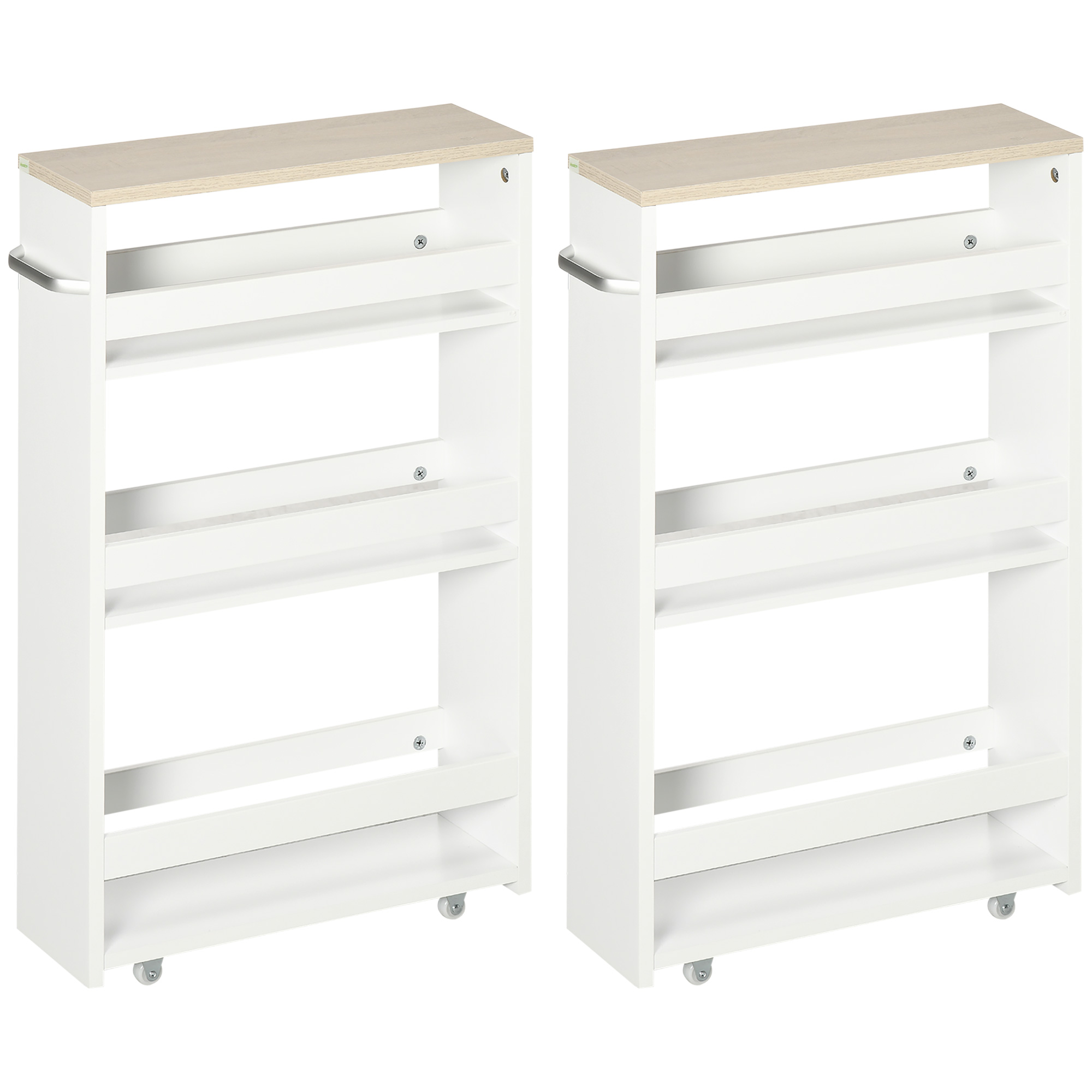 kleankin Lot de 2 chariots de rangement chariot de stockage étagère sur roulettes pour cuisine étroite salle de bain buanderie kleankin Lot de 2 chariots de rangement chariot de stockage étagère sur roulettes pour cuisine étroite salle de bain buanderie
