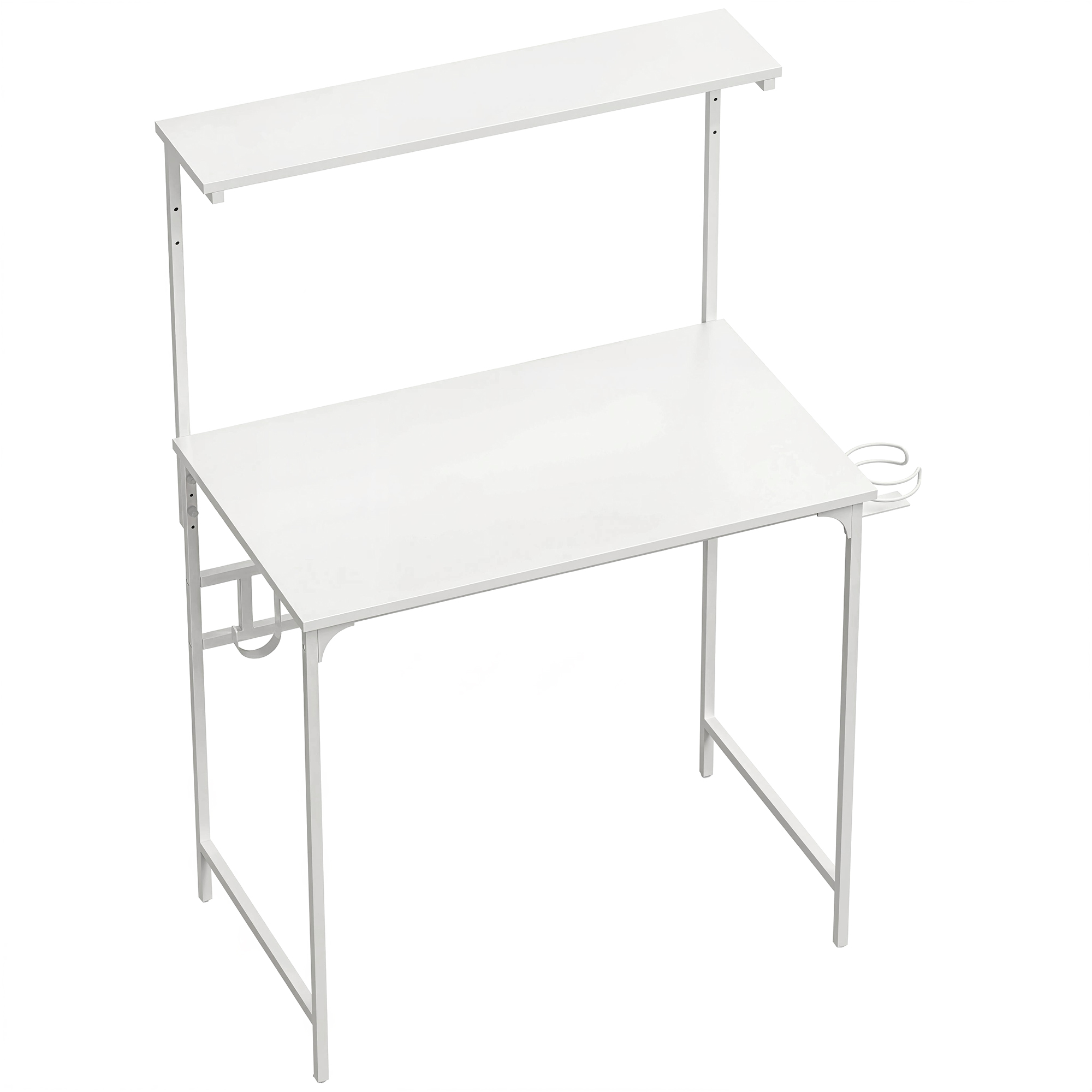 HOMCOM Computer Desk, 80cm Home Office Study Table with Hutch Shelf, Cup Holder, Headphone Hook, White