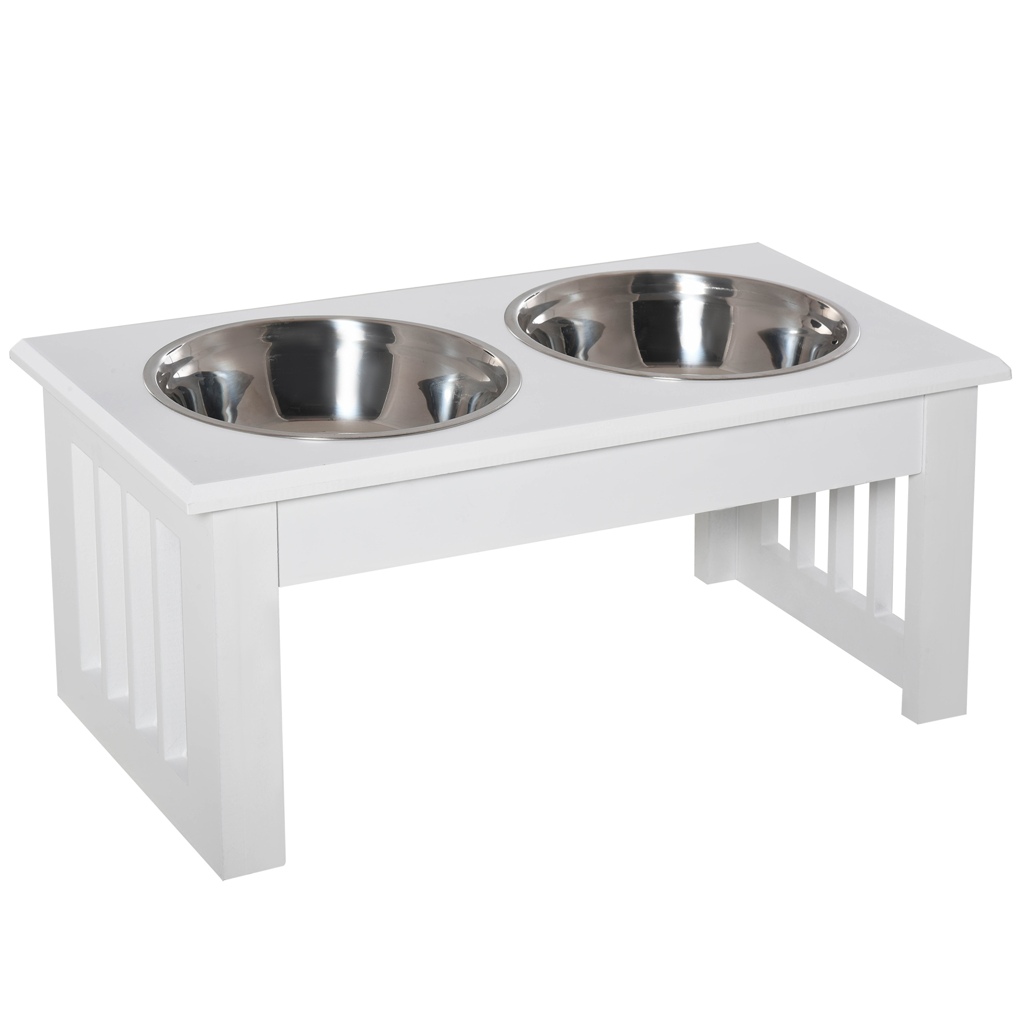 PawHut Erhöhter Hundenapf Futternapf mit 2 Näpfe Wassernapf 2 x 900ml Edelstahlnäpfen Fressnapf Futterstation Hundenäpfe für Mittlere Hunde Katzen Weiß   Aosom
