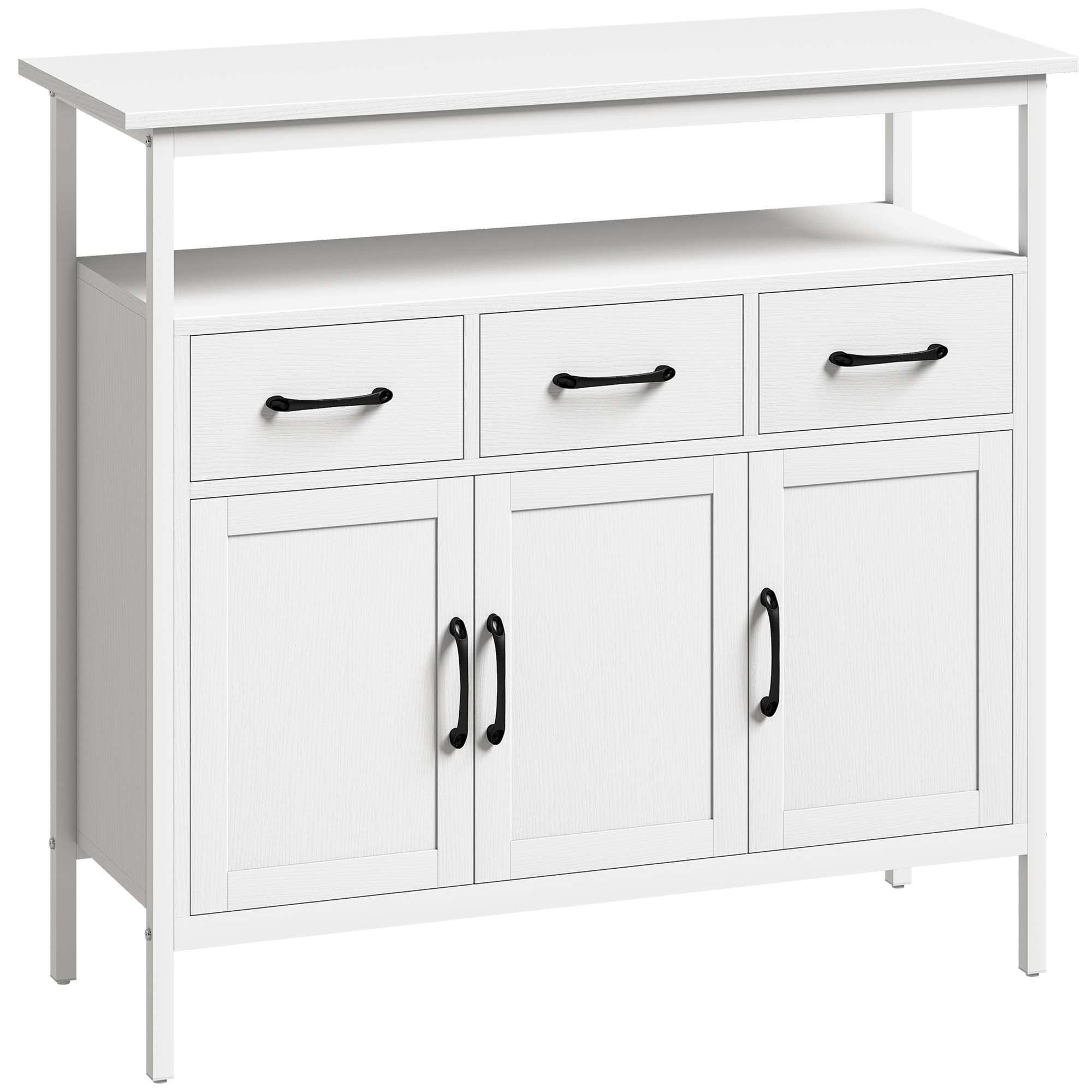 HOMCOM Sideboard Kommode mit 3 Schubladen 2 Türen Modern Küchenschrank mit verstellbaren Regalen und offenem Regal Aufbewahrungsschrank für Wohnzimmer Esszimmer Weiß 85x35x88cm Aosom