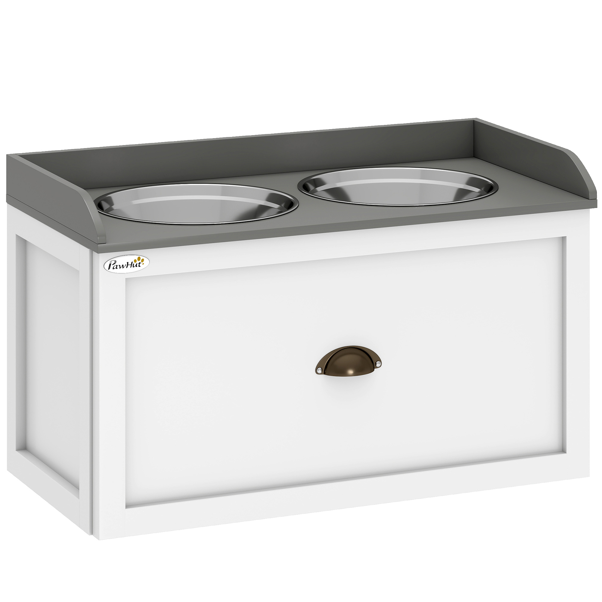 PawHut Hundenapf mit Schublade 2x2L Futternapf erhöht Edelstahl Futterstation für Katzen und Hunde in Weiß Aosom.de