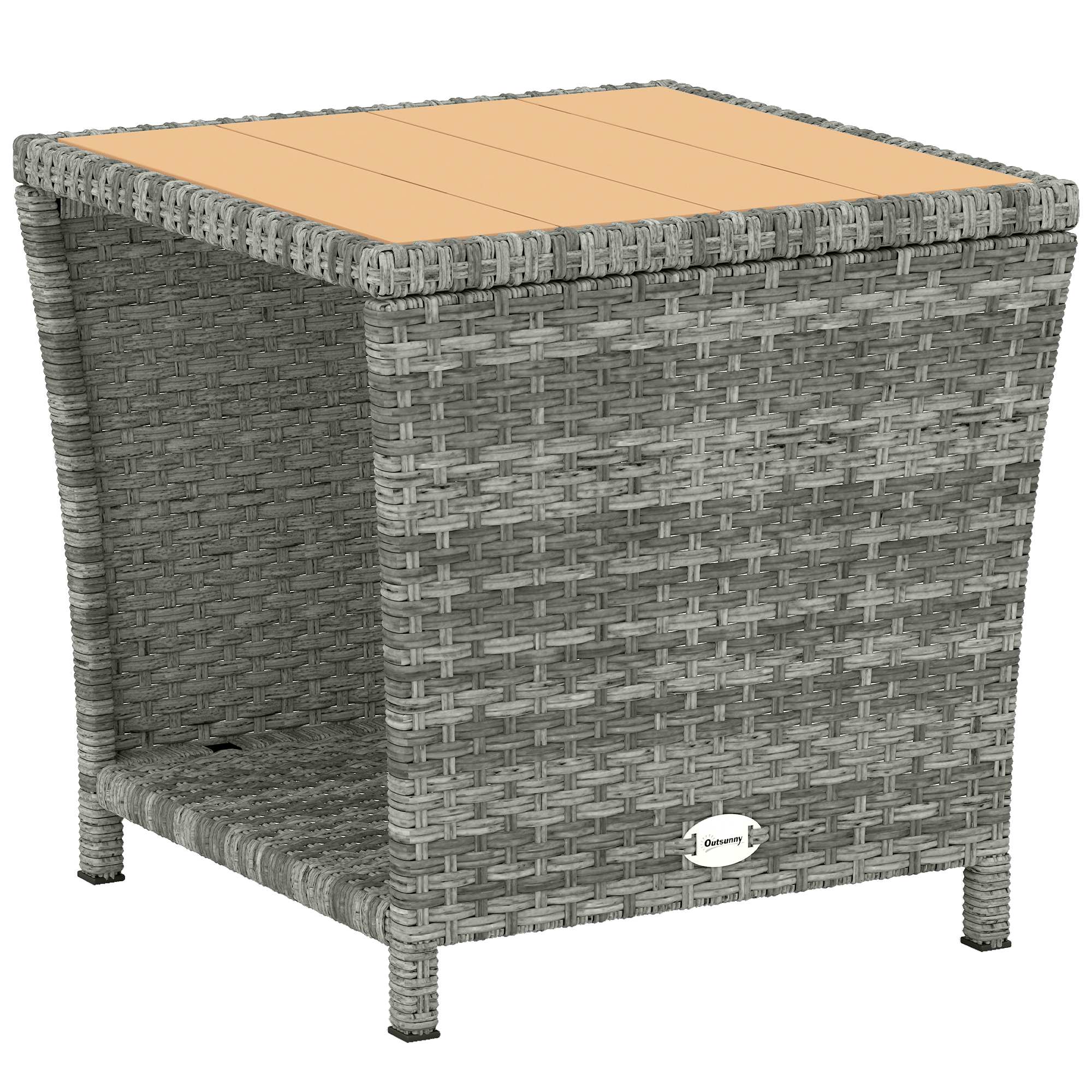Outsunny Light Grey Side Table 2-Tier Outdoor Coffee Table With Storage Shelf Ps Wood Slat Top