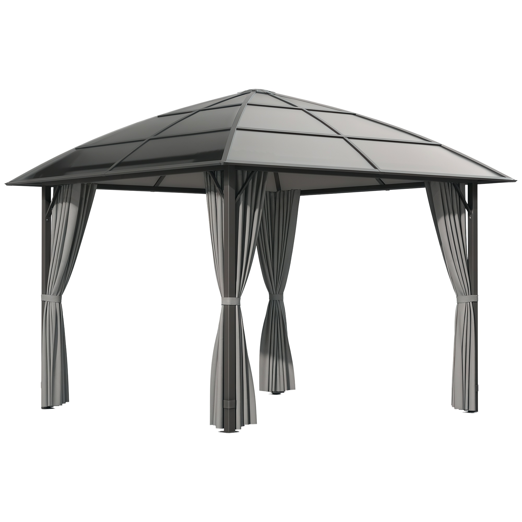 Outsunny Tonnelle de jardin Pergola aluminium toit polycarbonate imperméable UV 60+ parois latéraux 3 x 3 m gris foncé   Aosom France