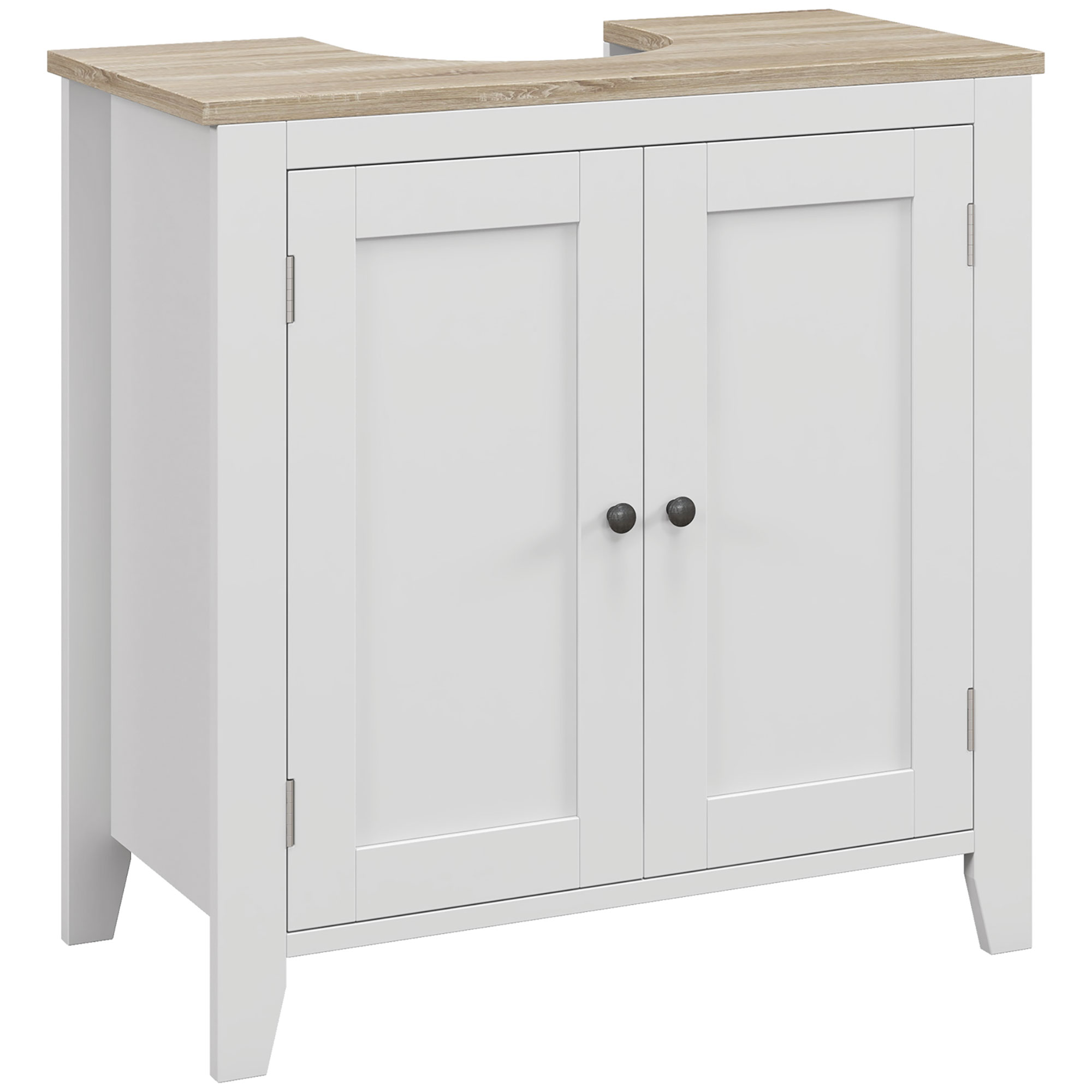 kleankin Waschbeckenunterschrank Badezimmerschrank 60 x 30 x 60 cm mit verstellbarem Regal in Weiß und Natur   Aosom.de von Kleankin