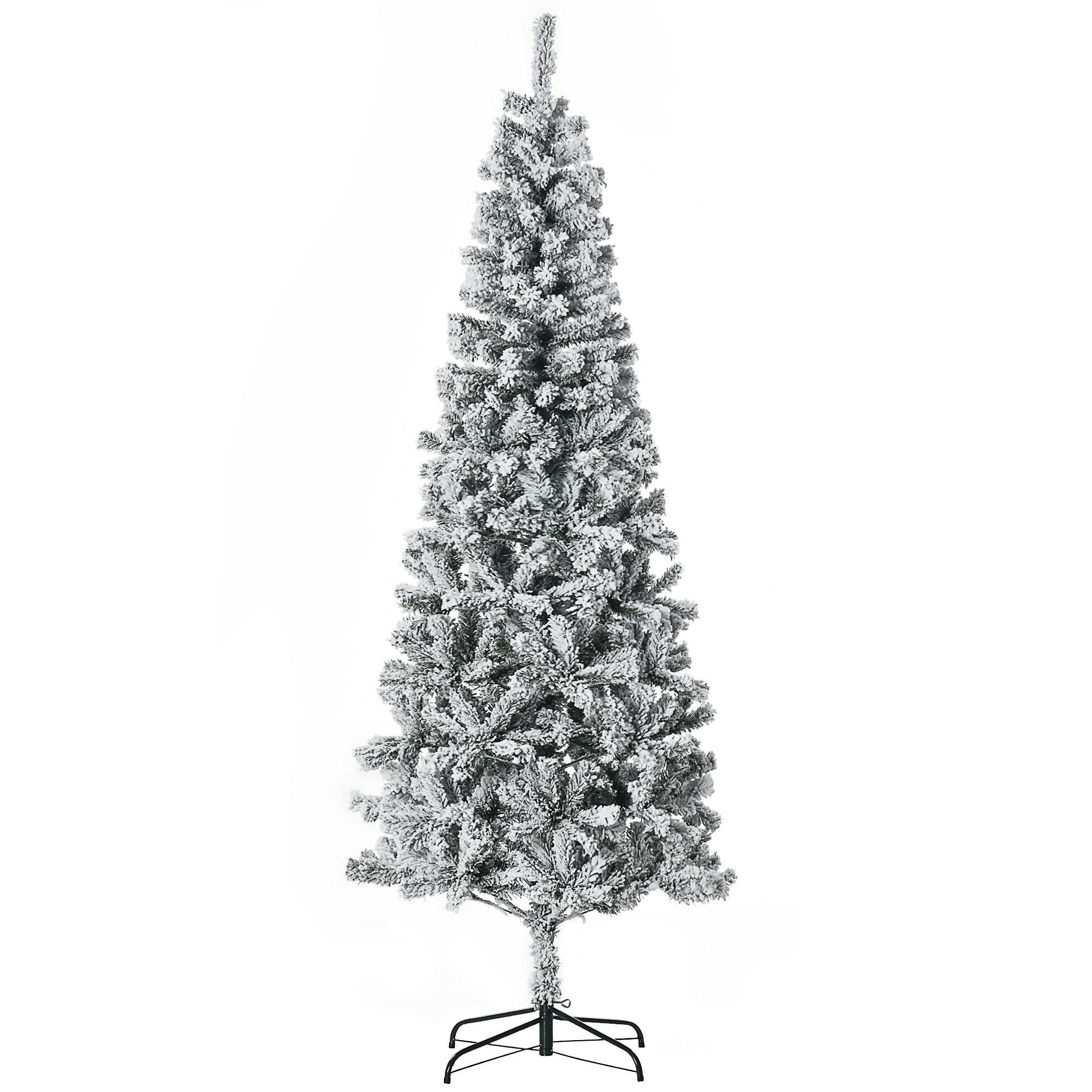 HOMCOM 210cm Albero di Natale Pino artificiale rivestito in floccaggio bianco con rami 631, base pieghevole rimovibile Aosom