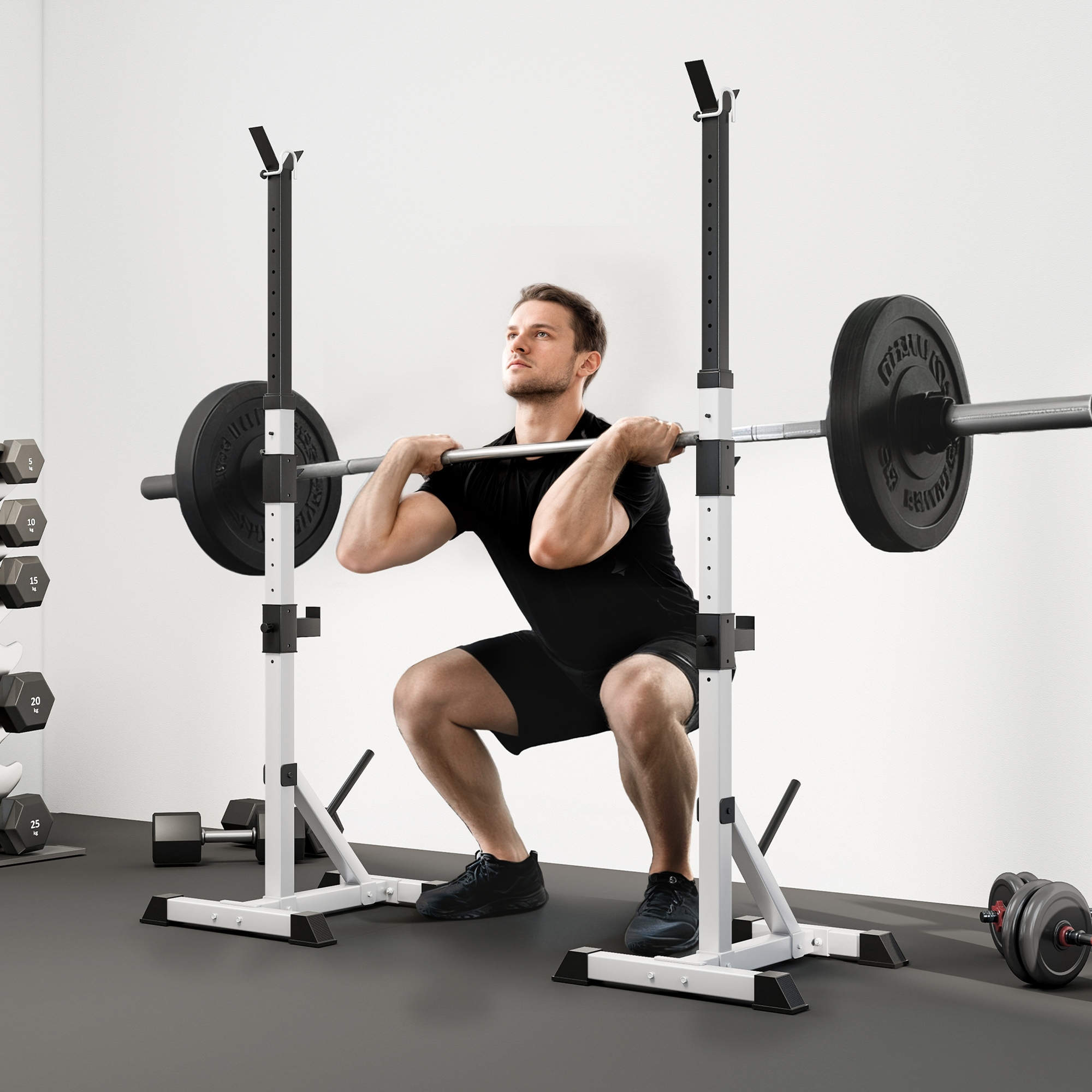 HOMCOM 2er Set Hantelständer 3 Ebenen Höhenverstellbar Hantelablage aus Stahl Langhantelablage bis 200 kg belastbar Squat Rack Langhantelständer Hantelscheibens – Bild 2 von 2