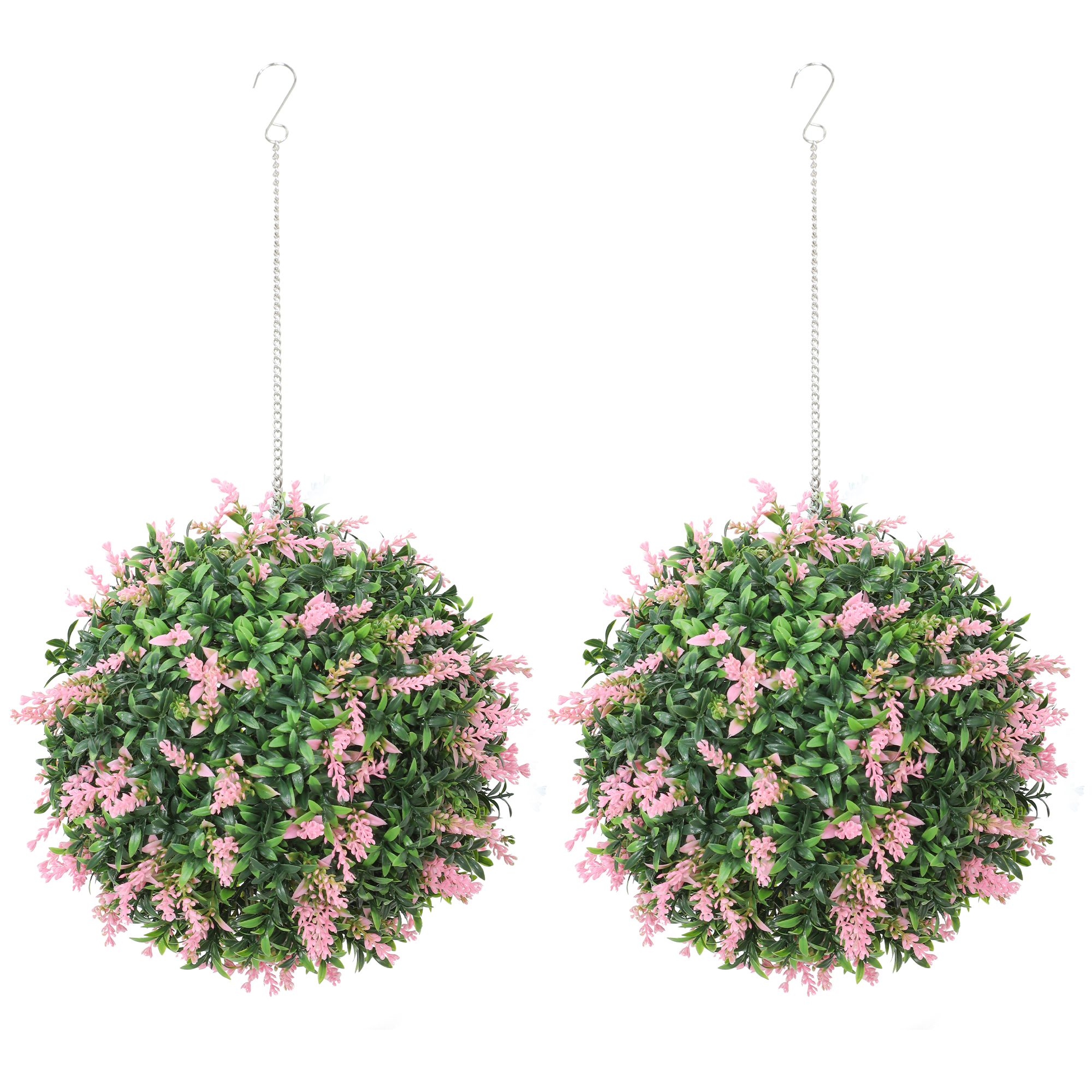 HOMCOM Set of 2 Artificial Plant Topiary Balls, UV-protected Fake Decorative Plants, Pink HOMCOM Set of 2 Artificial Plant Topiary Balls, UV-protected Fake Decorative Plants, Pink