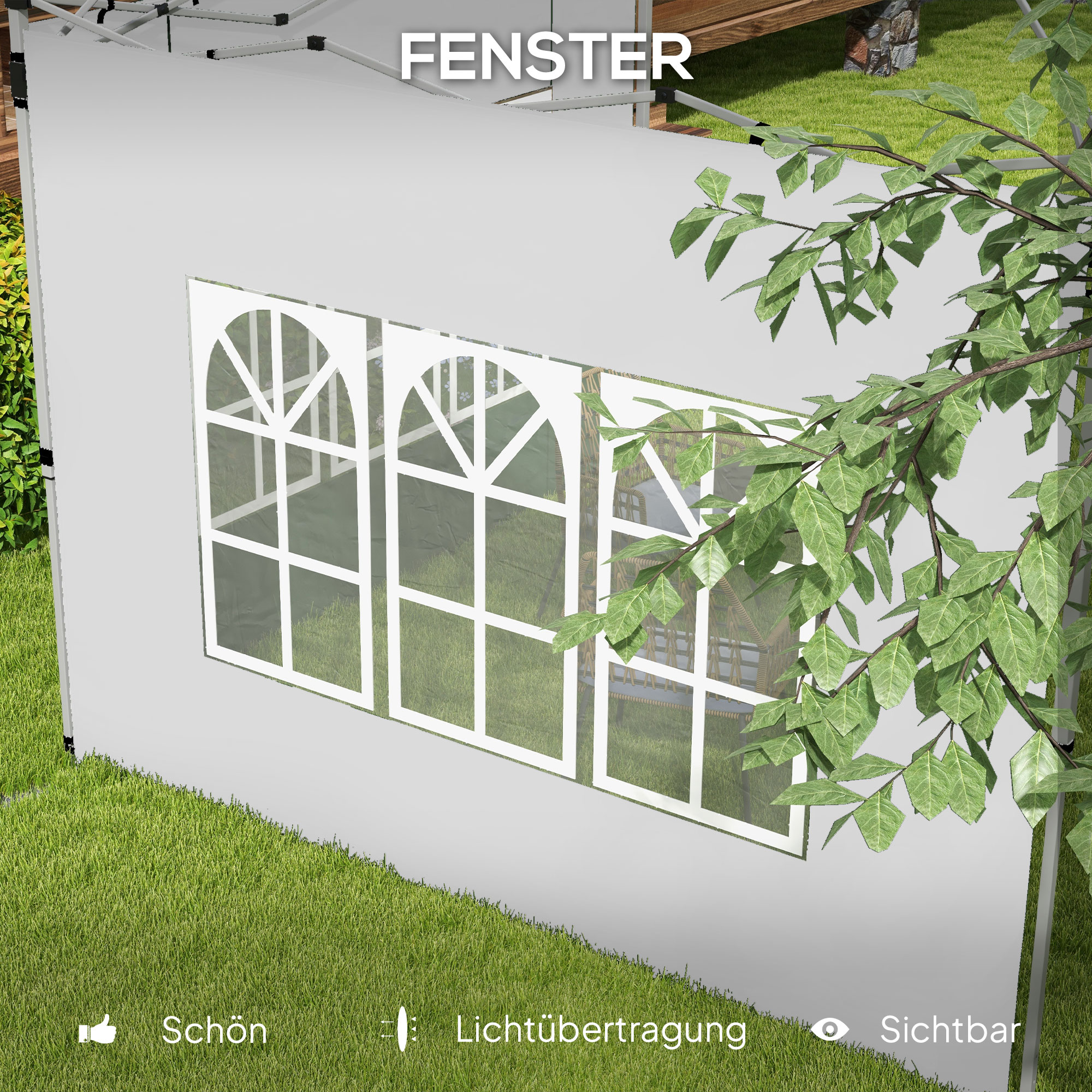 2 külgpaneeli komplekt 3x3/3x4 m paviljonile, aknaga külgsein, veekindel, valge