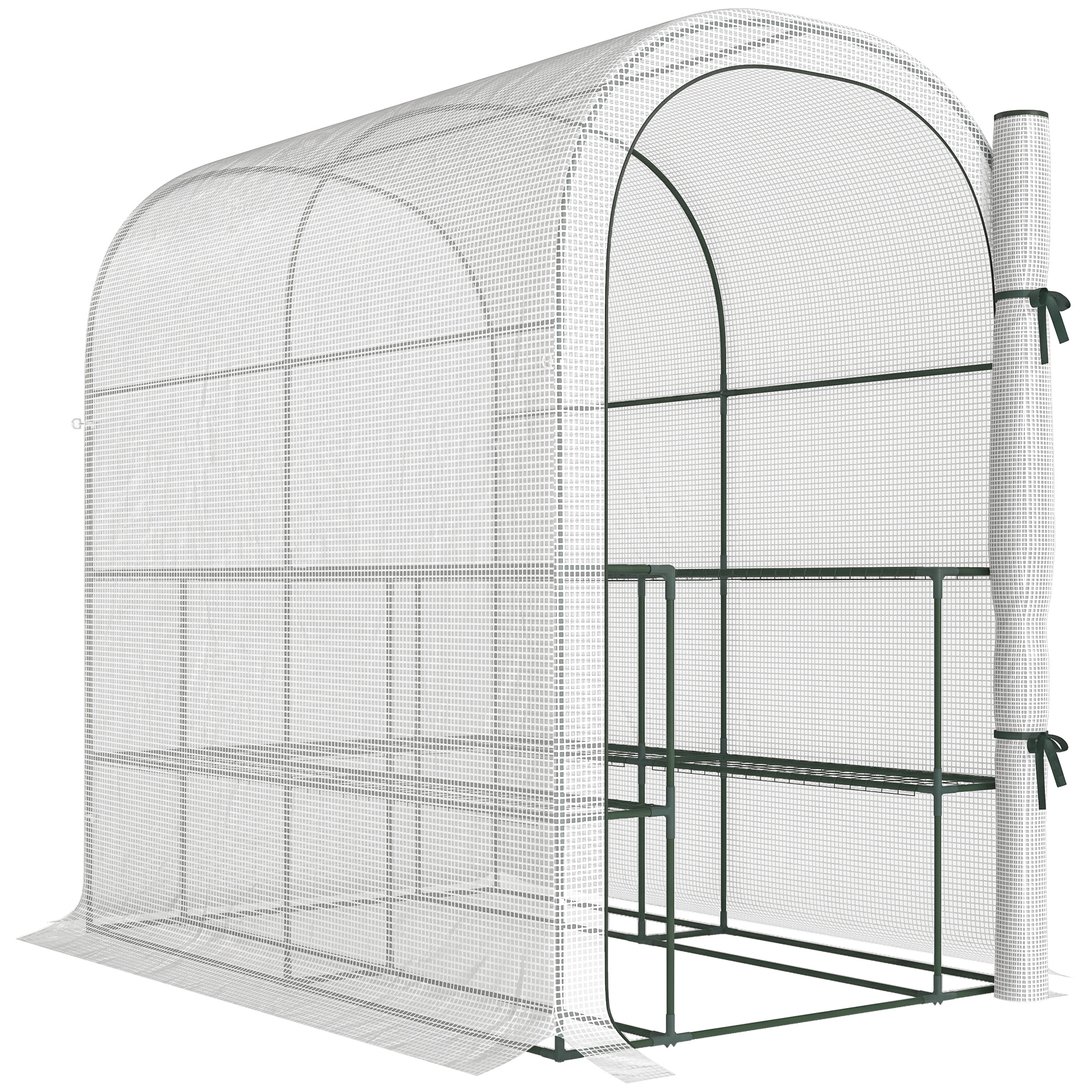 Outsunny Serre de jardin avec étagères, 123x187x189cm, petite serre avec porte enroulable, bâche PE haute densité 140 g/m², blanc