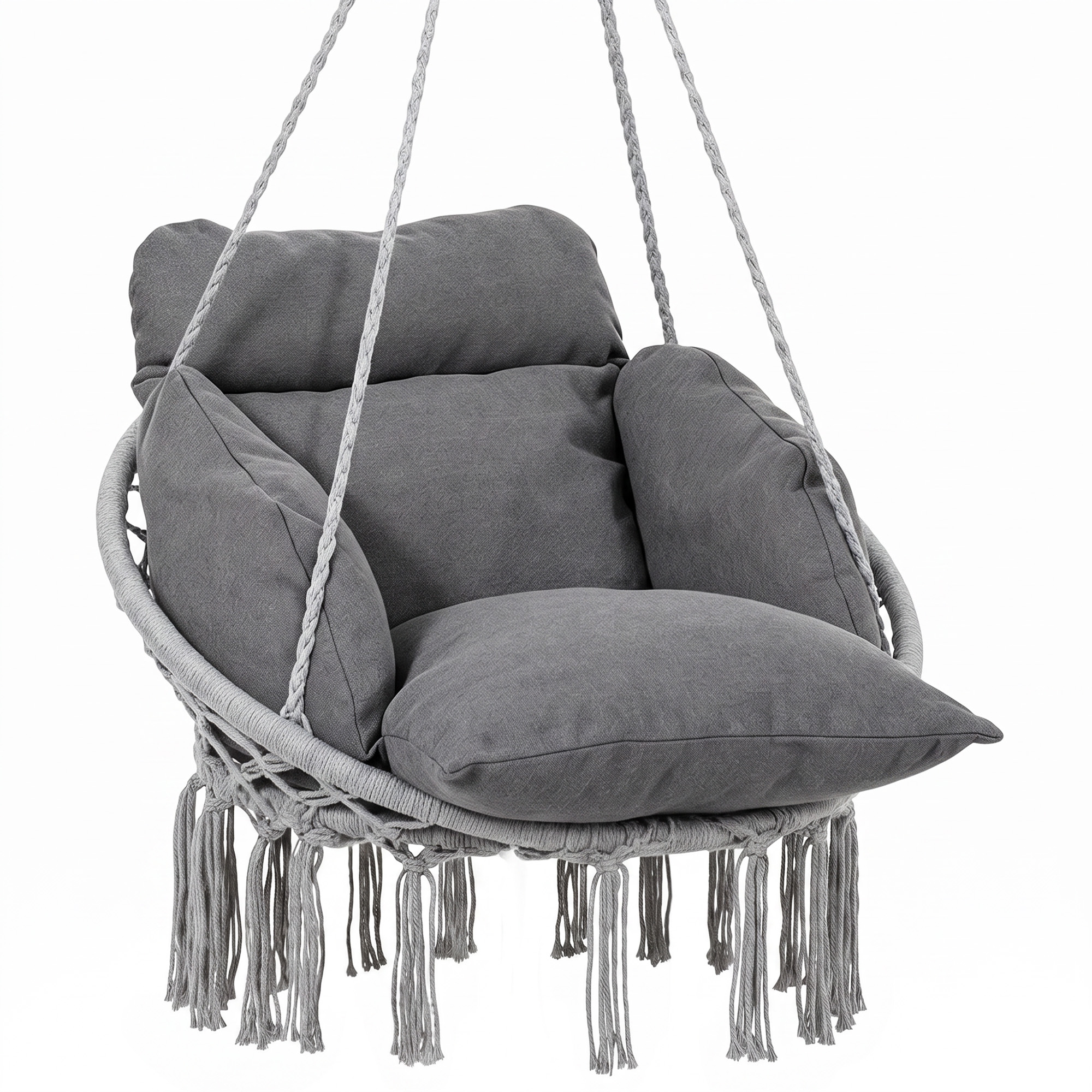 Outsunny Hanging Chair Outdoor Hammock Chair with Soft Cushion, Cotton Rope Boho Style Swing Chair, Hanging Garden Swing Seat for Indoor Outdoor, Dark Grey Outsunny Hanging Chair Outdoor Hammock Chair with Soft Cushion, Cotton Rope Boho Style Swing Chair, Hanging Garden Swing Seat for Indoor Outdoor, Dark Grey
