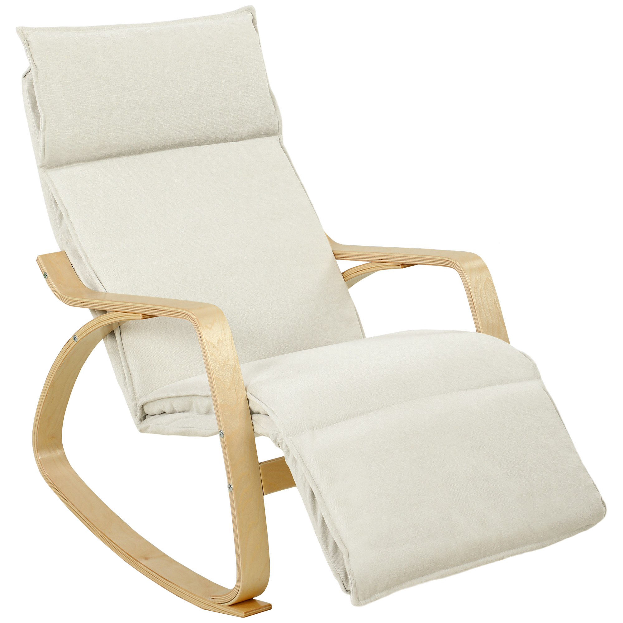 HOMCOM Schaukelstuhl Schaukelsessel mit 5-fach verstellbare Fußstütze, Schwingsessel mit Leinenoptik, Lesesessel für Wohnzimmer, Schlafzimmer, Cremeweiß Aosom