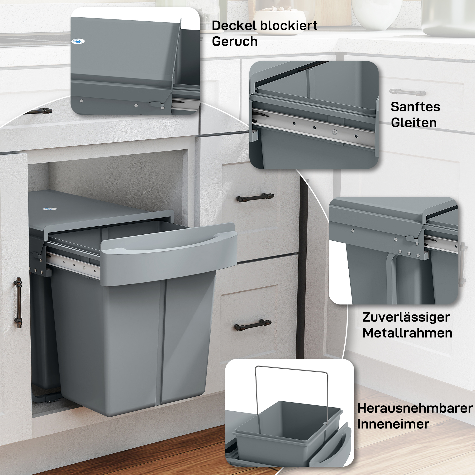 Pikendatav prügikast, 2 x 20 l, eemaldatavad konteinerid, plast, metall, hall