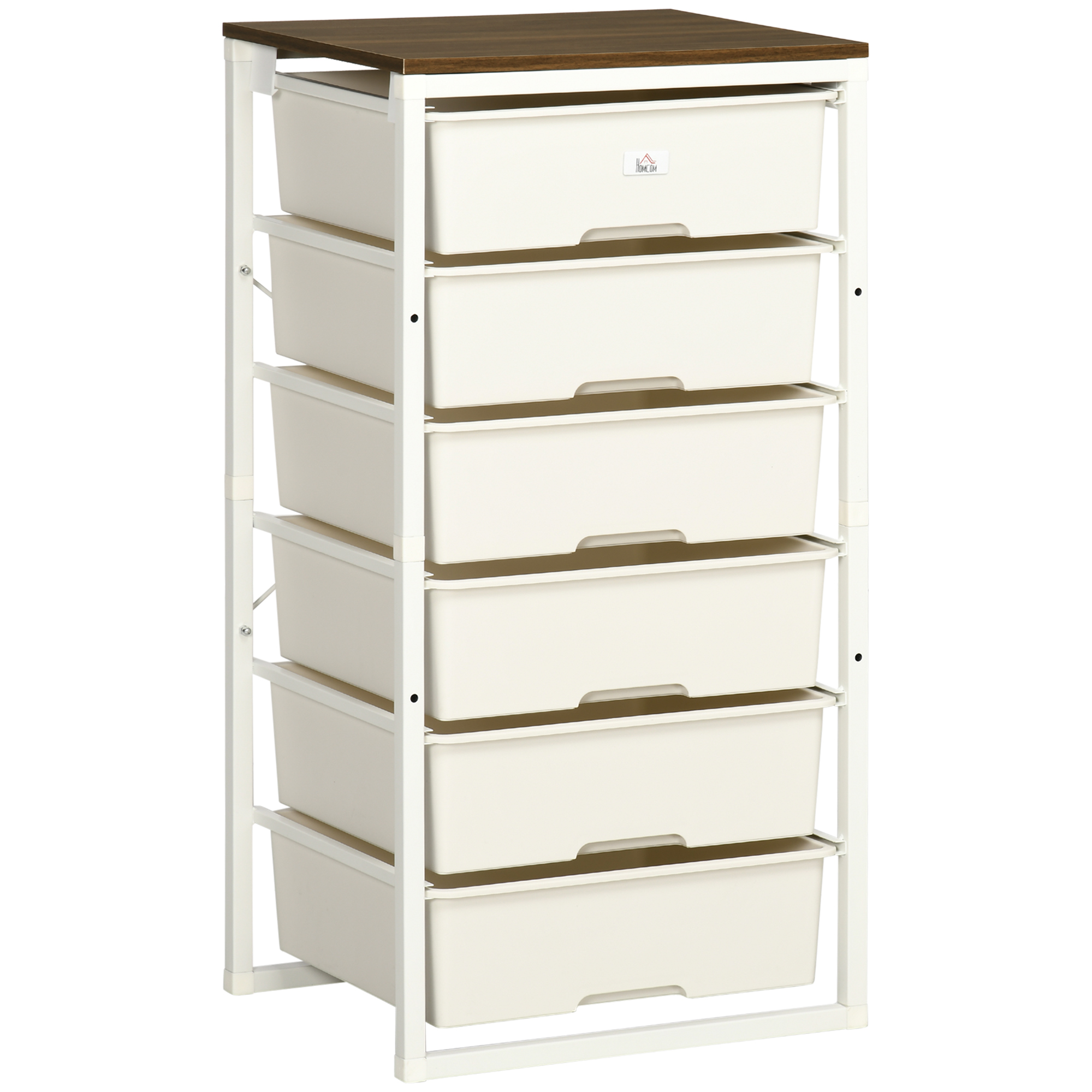 HOMCOM Bedroom Storage Chest of 6 Drawers, Steel Frame Organiser Unit for Clothes & Accessories, Living Room Furniture, White   Aosom UK