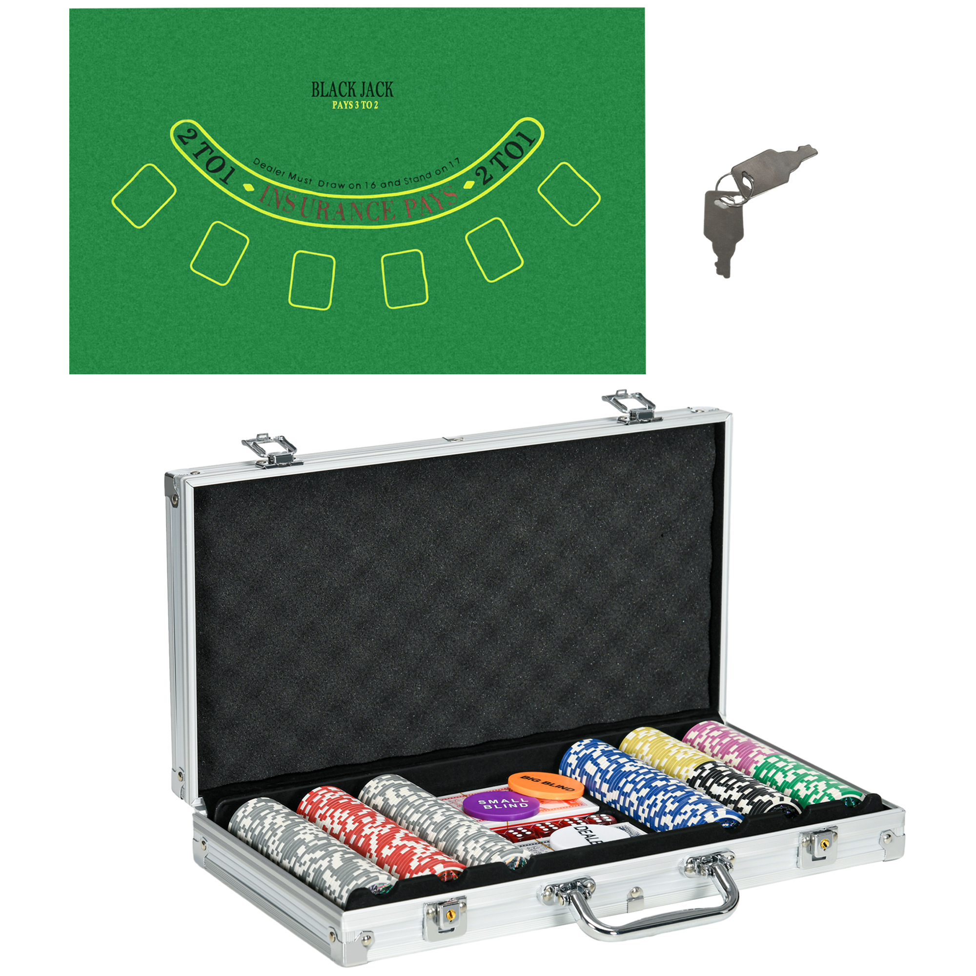 SPORTNOW 300PCS Poker Chips Set Poker Set with Mat and Chips, 2
