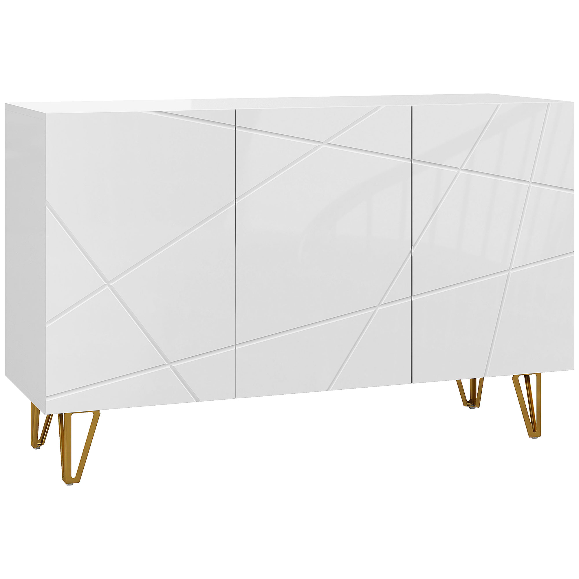 HOMCOM Aparador Entrada  120x40x75cm Mueble Lateral Grande con Almacenamiento Moderno 3 Puertas Estantes Ajustables Blanco Brillante | Aosom España
